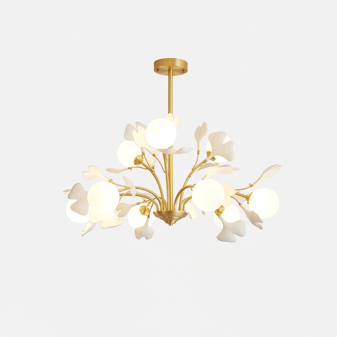 Ginkgo Leaf Chandelier with Frosted Glass Globes - Letslighting