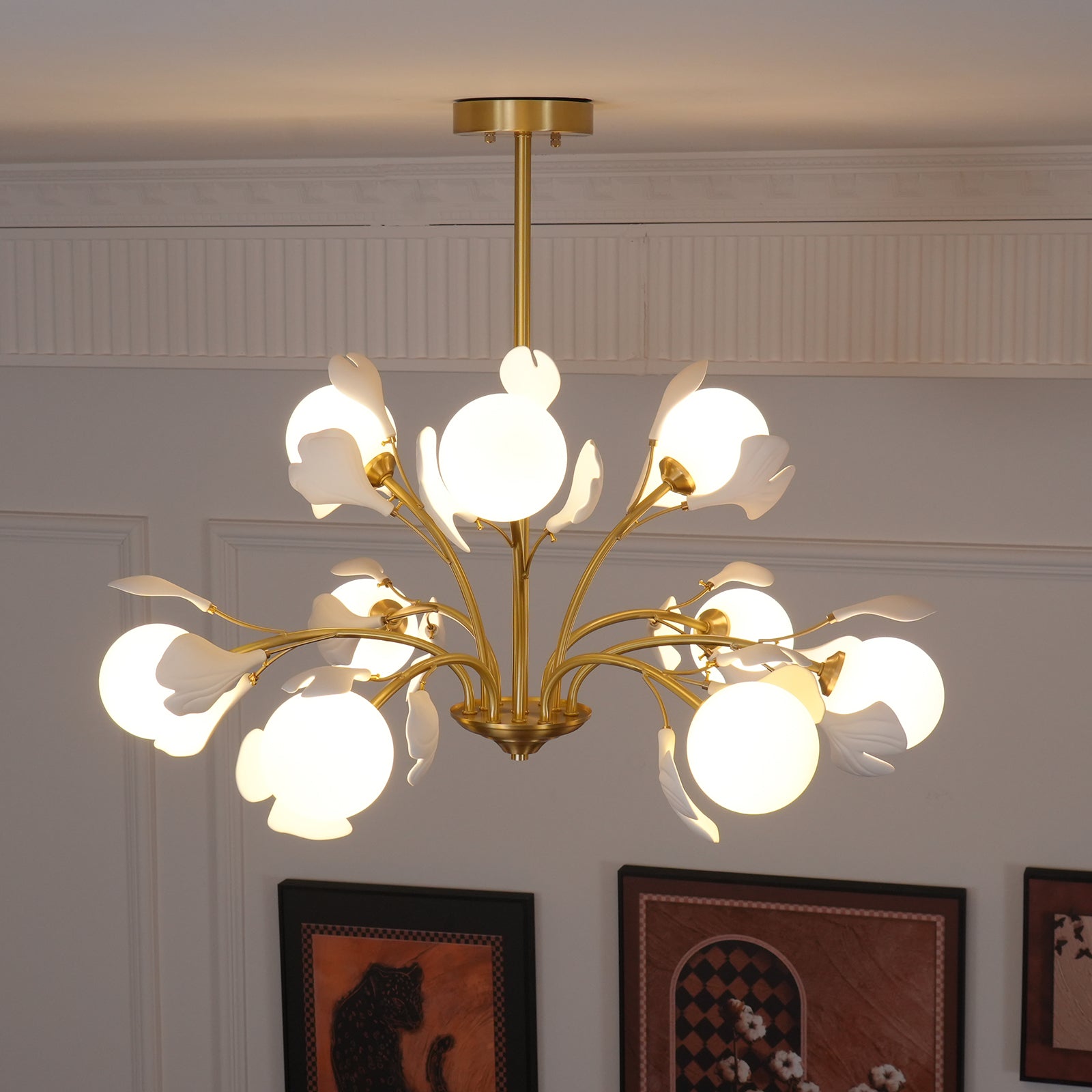 Ginkgo Leaf Chandelier with Frosted Glass Globes - Letslighting