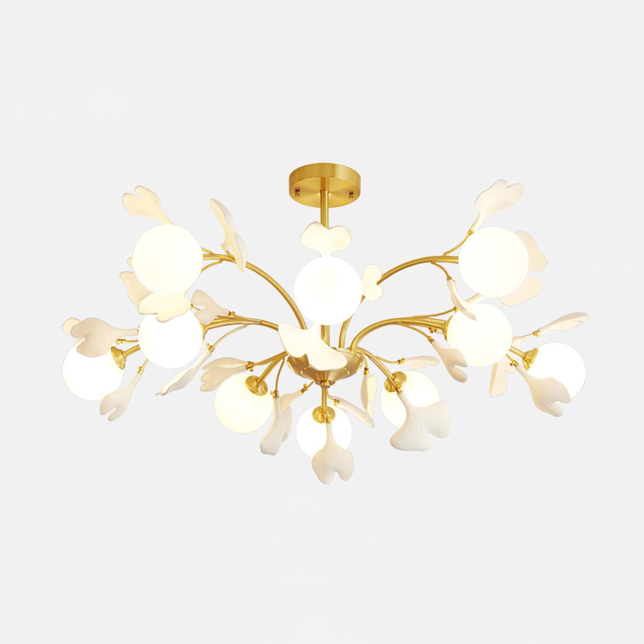 Ginkgo Leaf Chandelier with Frosted Glass Globes - Letslighting