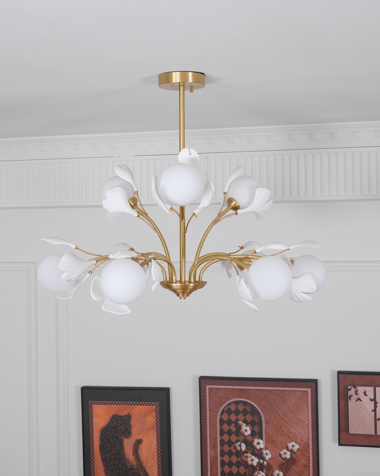 Ginkgo Leaf Chandelier with Frosted Glass Globes - Letslighting