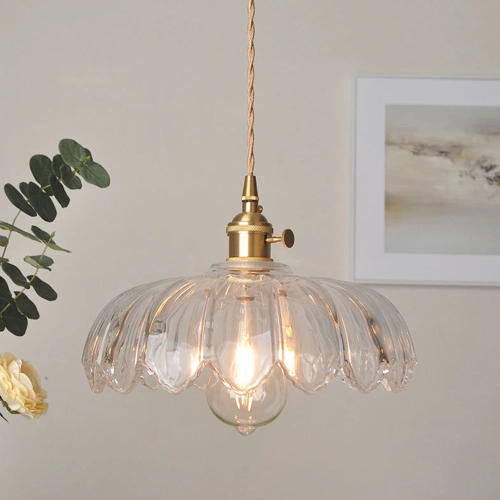 Valentina Retro LED Pendelleuchte Glas/Metall Blume Esszimmer
