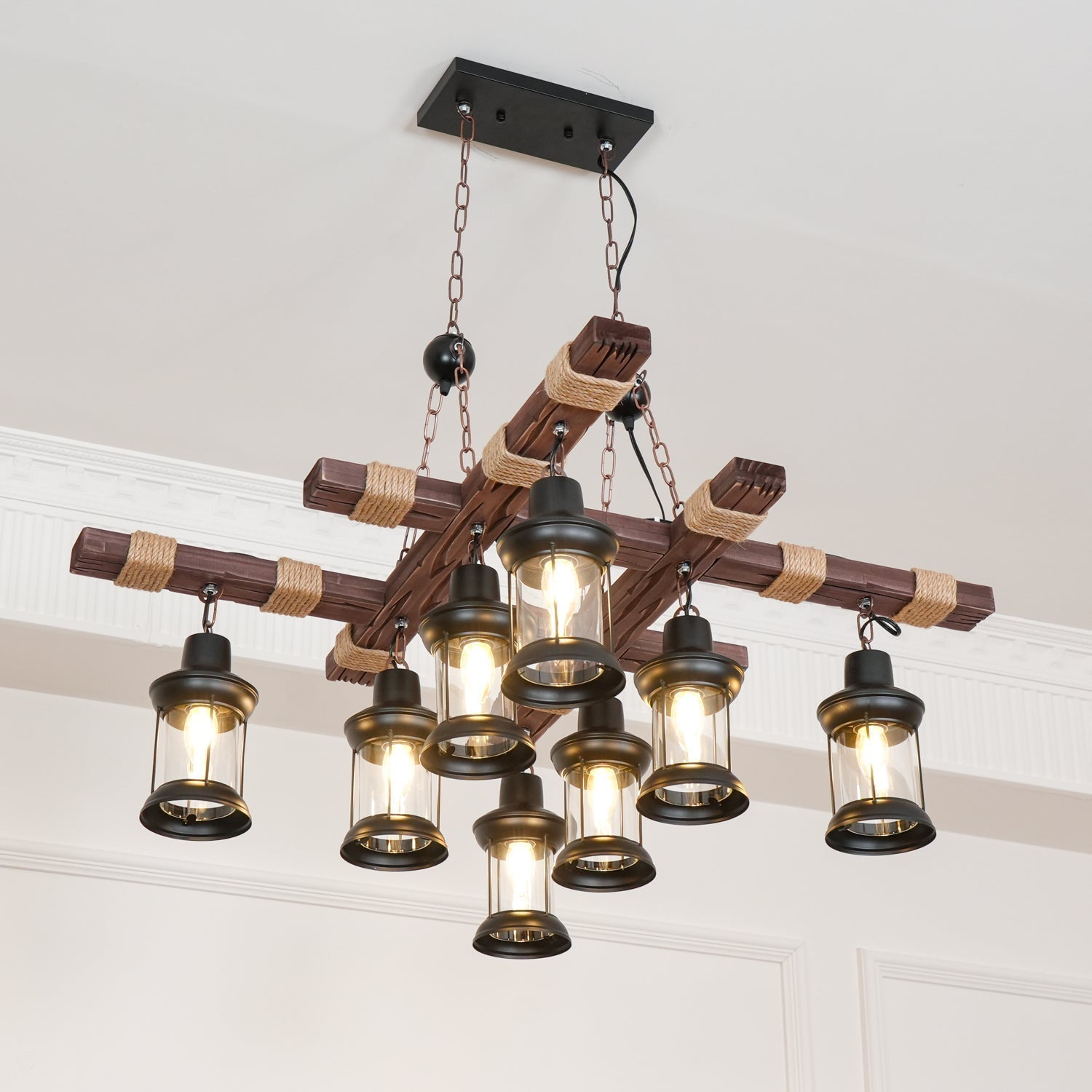 Lustra Kronleuchter Vintage Holz Glas Retro-Letslighting