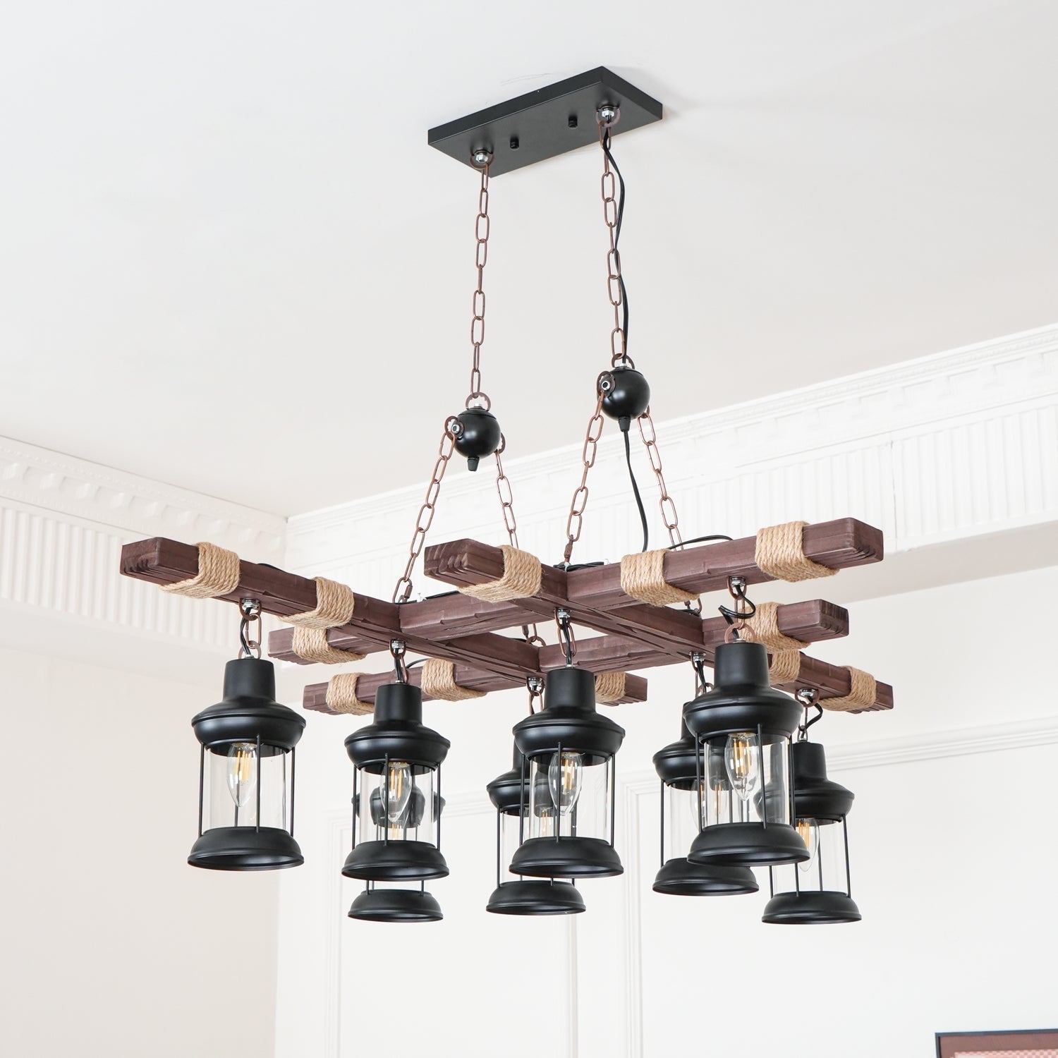 Lustra Kronleuchter Vintage Holz Glas Retro-Letslighting