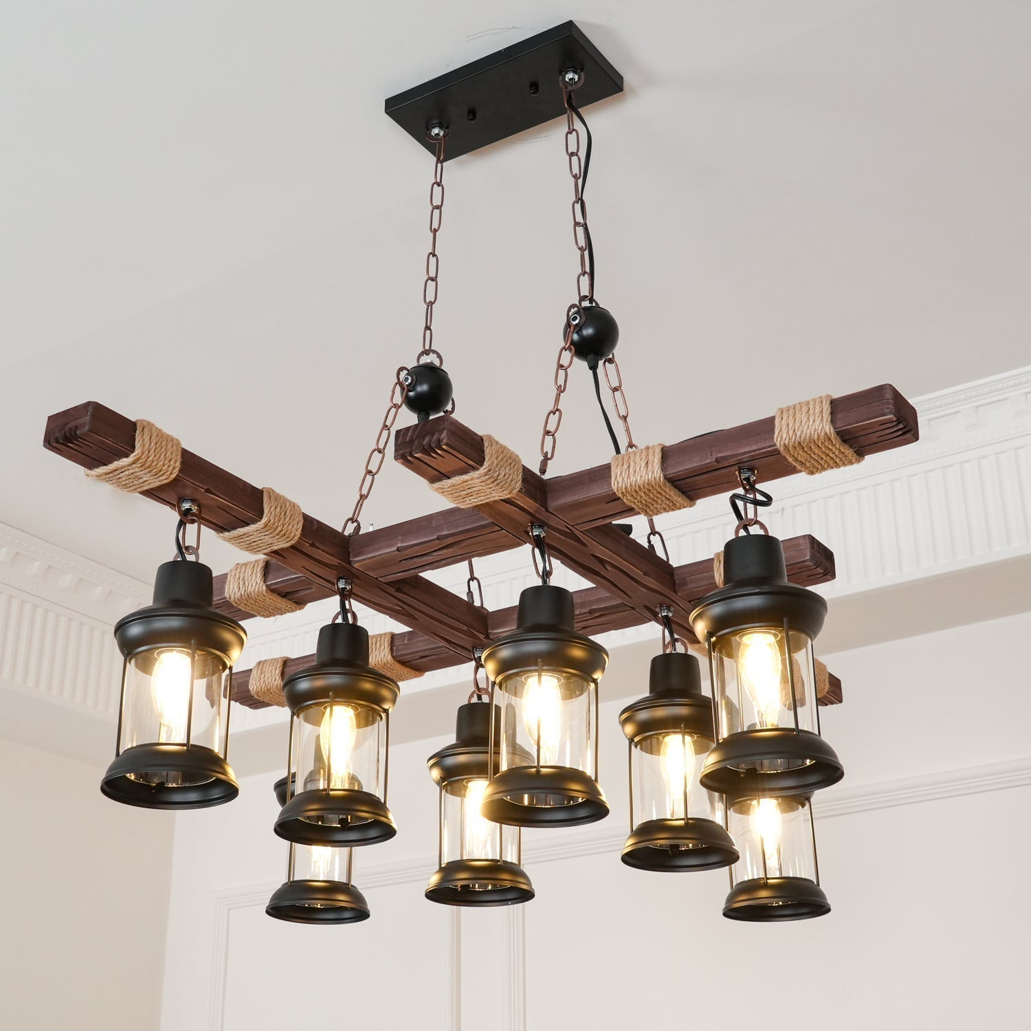 Lustra Kronleuchter Vintage Holz Glas Retro-Letslighting