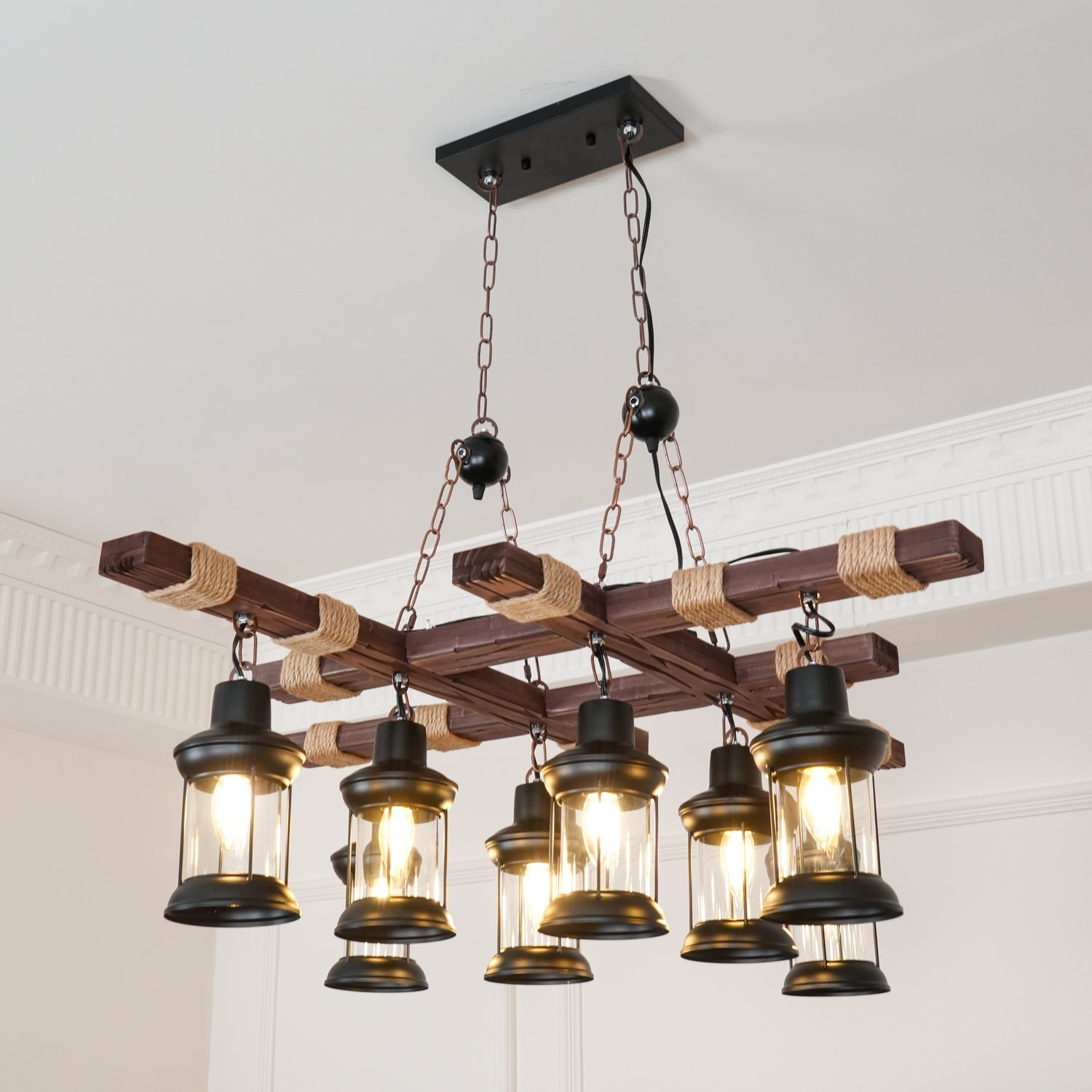 Lustra Kronleuchter Vintage Holz Glas Retro-Letslighting