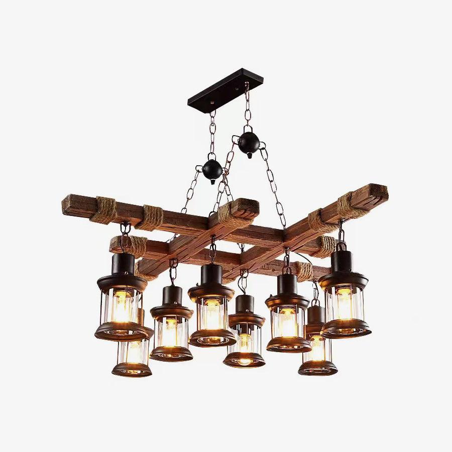 Lustra Kronleuchter Vintage Holz Glas Retro-Letslighting