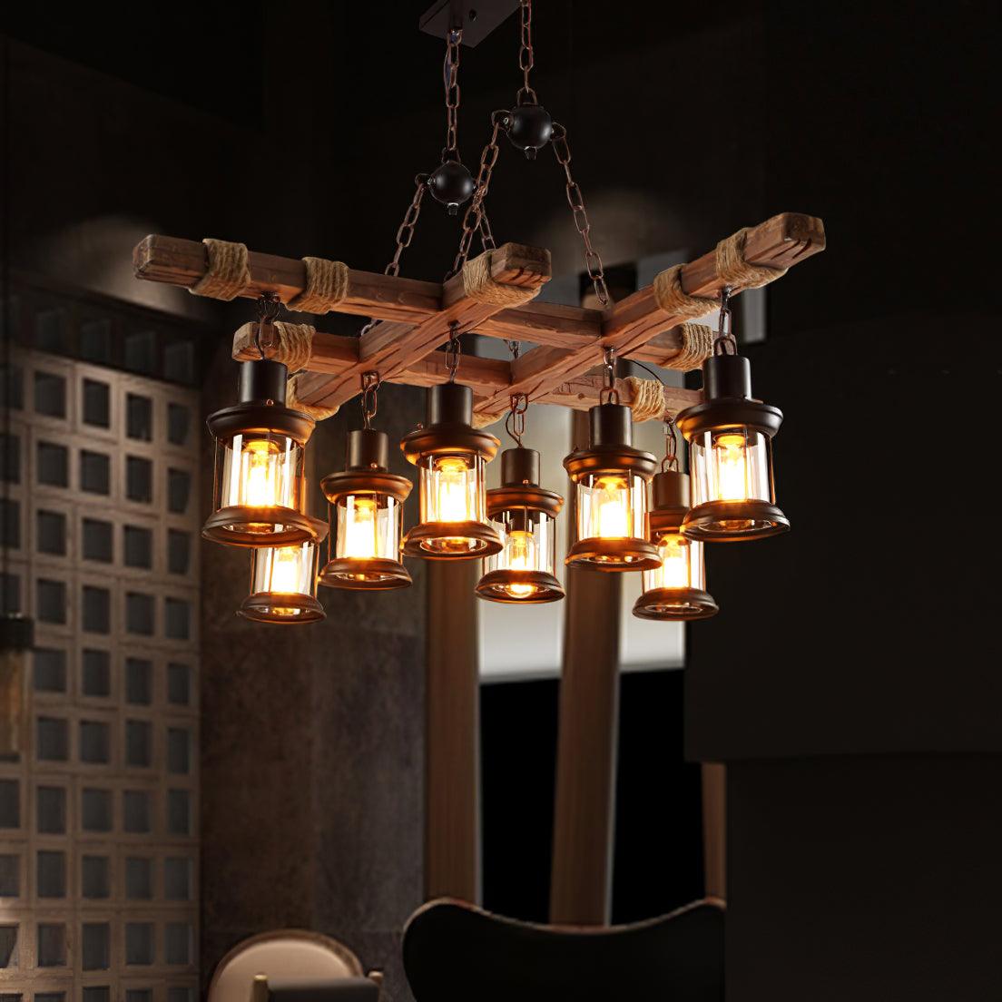Lustra Kronleuchter Vintage Holz Glas Retro-Letslighting