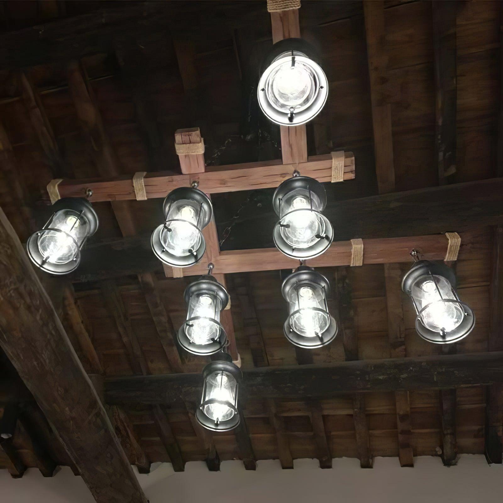 Lustra Kronleuchter Vintage Holz Glas Retro-Letslighting