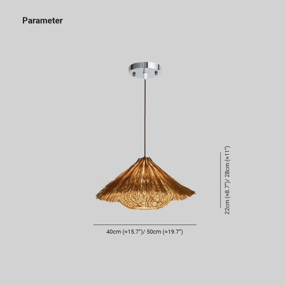 Muto Vintage LED Pendelleuchte Gelb/Braun Wohn/Esszimmer Rattan