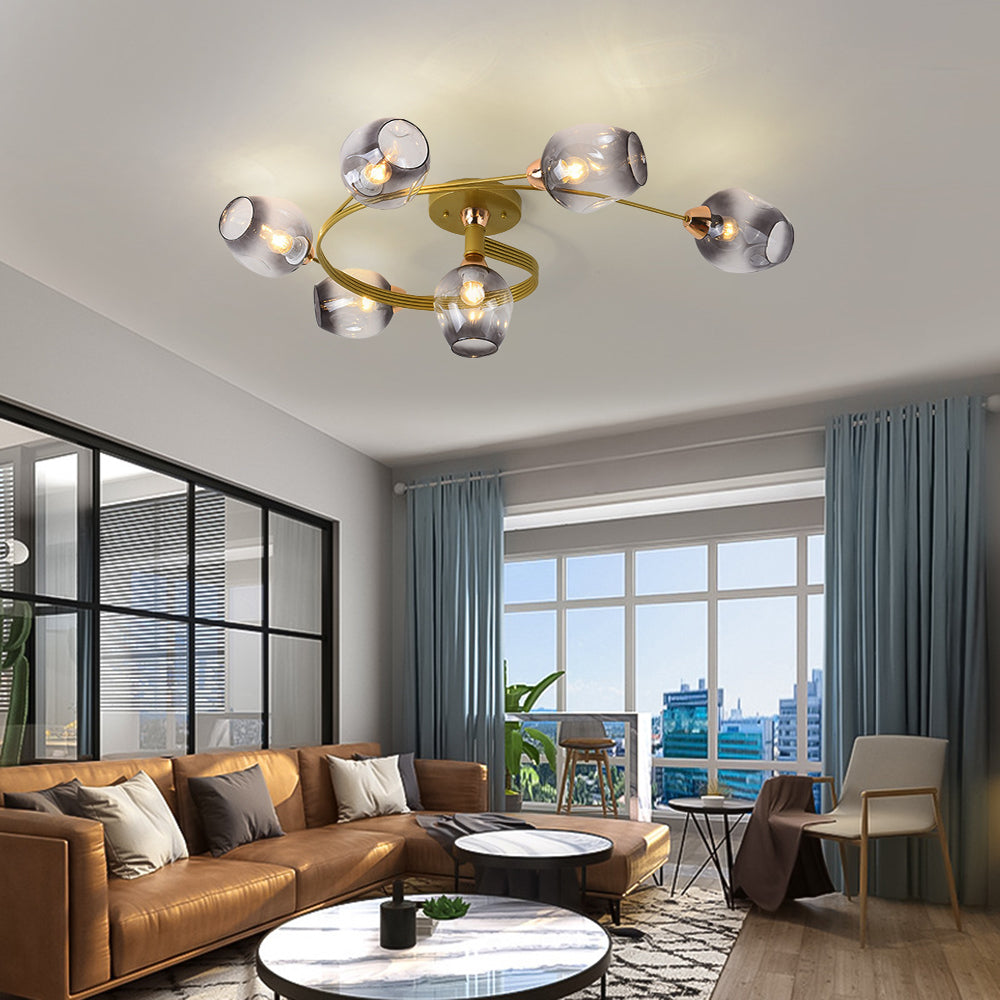 Valentina LED Deckenleuchte, Metall/Glas, Schwarz/Gold, Wohnzimmer