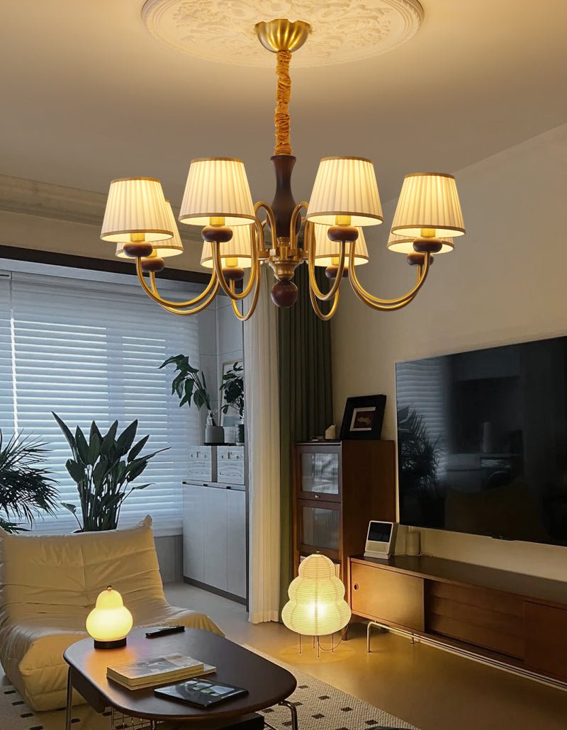 Erthaos Traditionelle Eleganz Falten Stoff Holz Kronleuchter-Letslighting