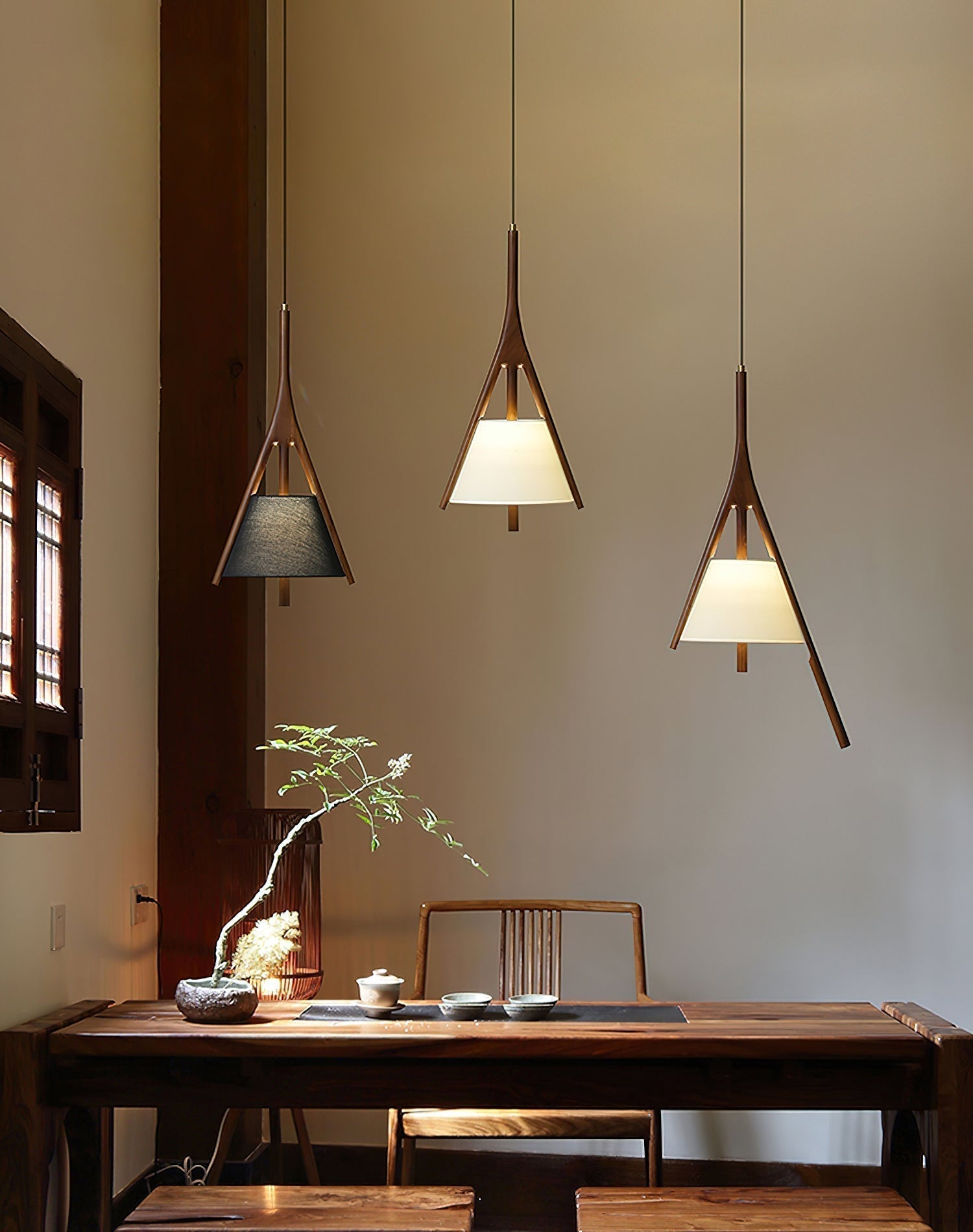 Zovenarae Dreieckige Pendelleuchte aus Holz-Letslighting