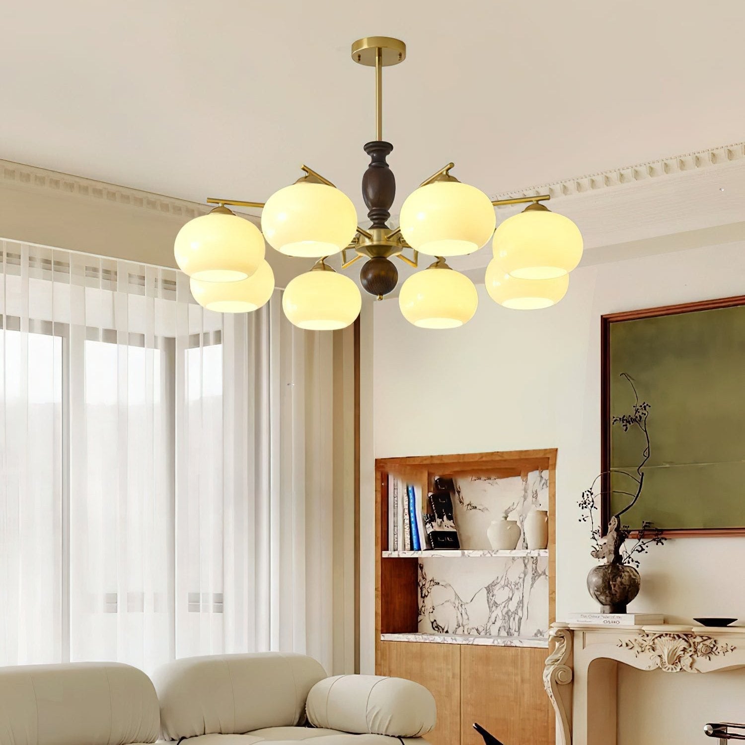 Aurora Kronleuchter Walnuss Beige Orb-Letslighting