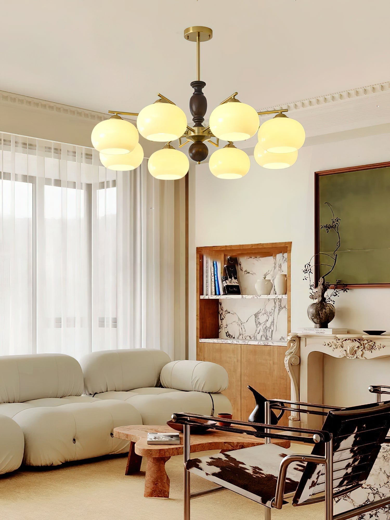 Aurora Kronleuchter Walnuss Beige Orb-Letslighting