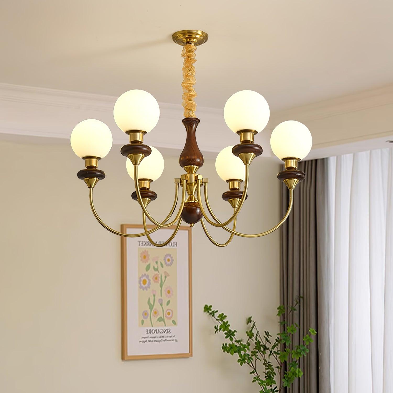 Lustra Kronleuchter Retro Messing Walnuss Glas-Letslighting