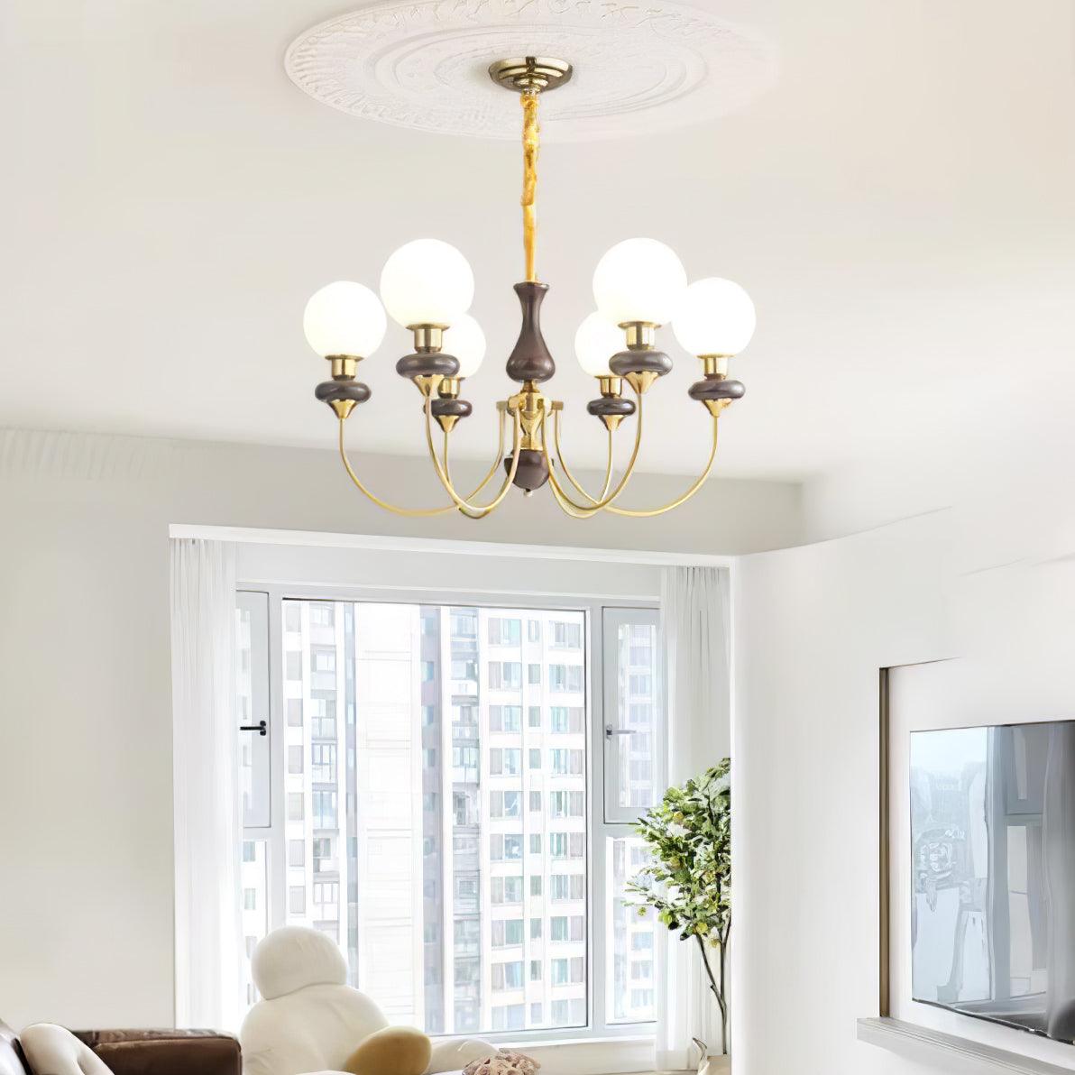 Lustra Kronleuchter Retro Messing Walnuss Glas-Letslighting