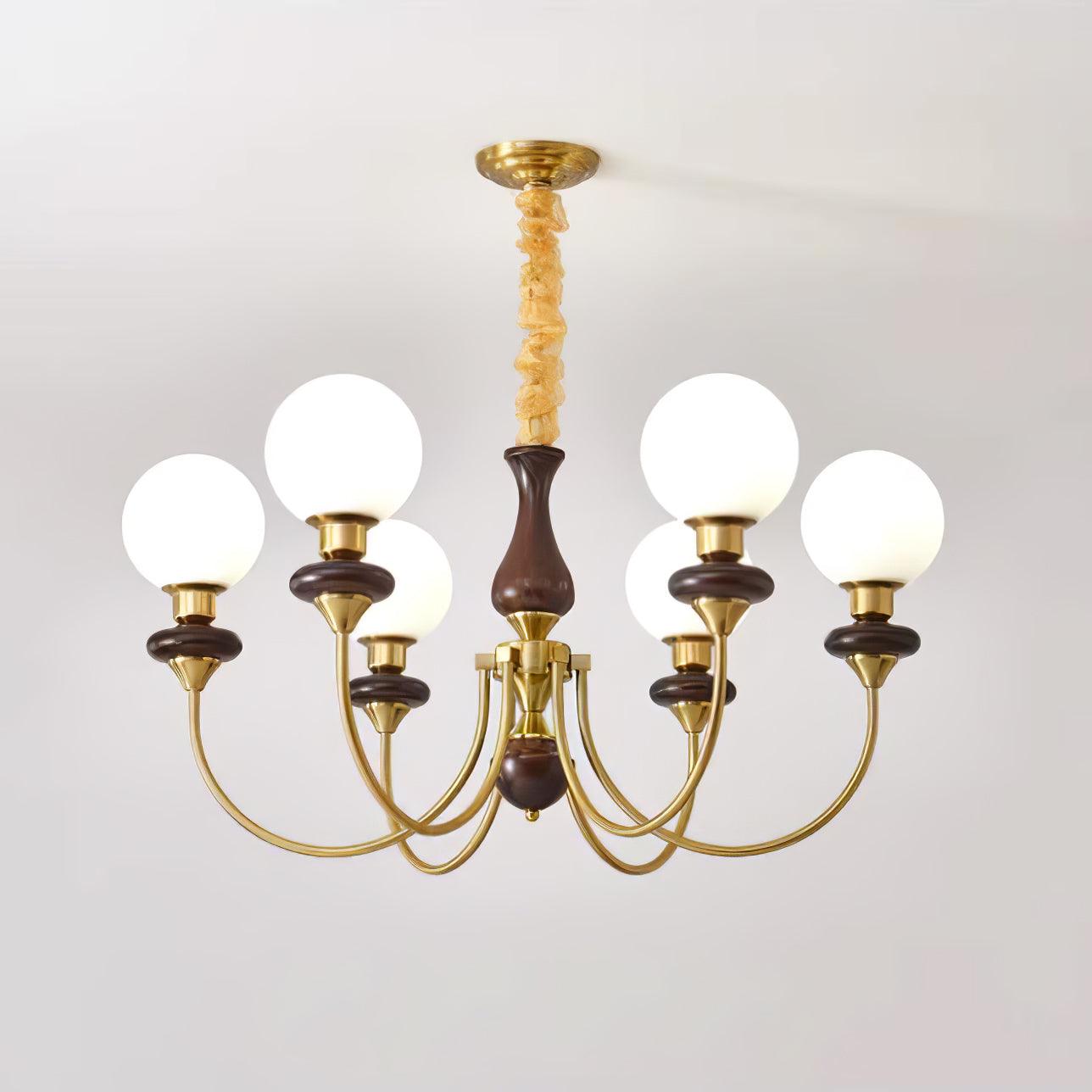 Lustra Kronleuchter Retro Messing Walnuss Glas-Letslighting