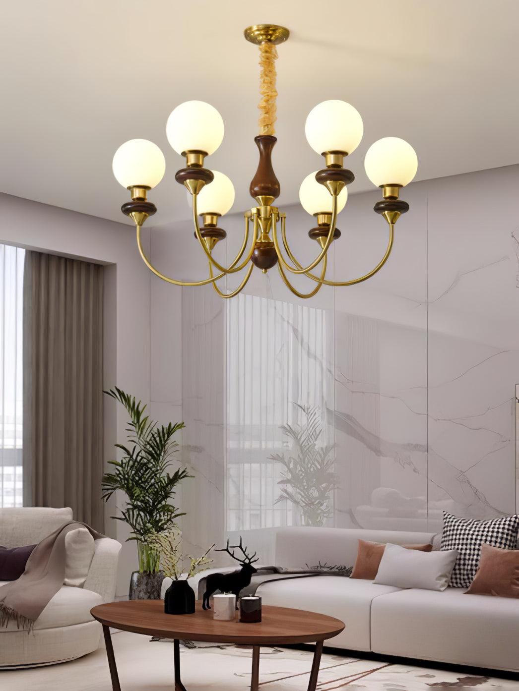 Lustra Kronleuchter Retro Messing Walnuss Glas-Letslighting