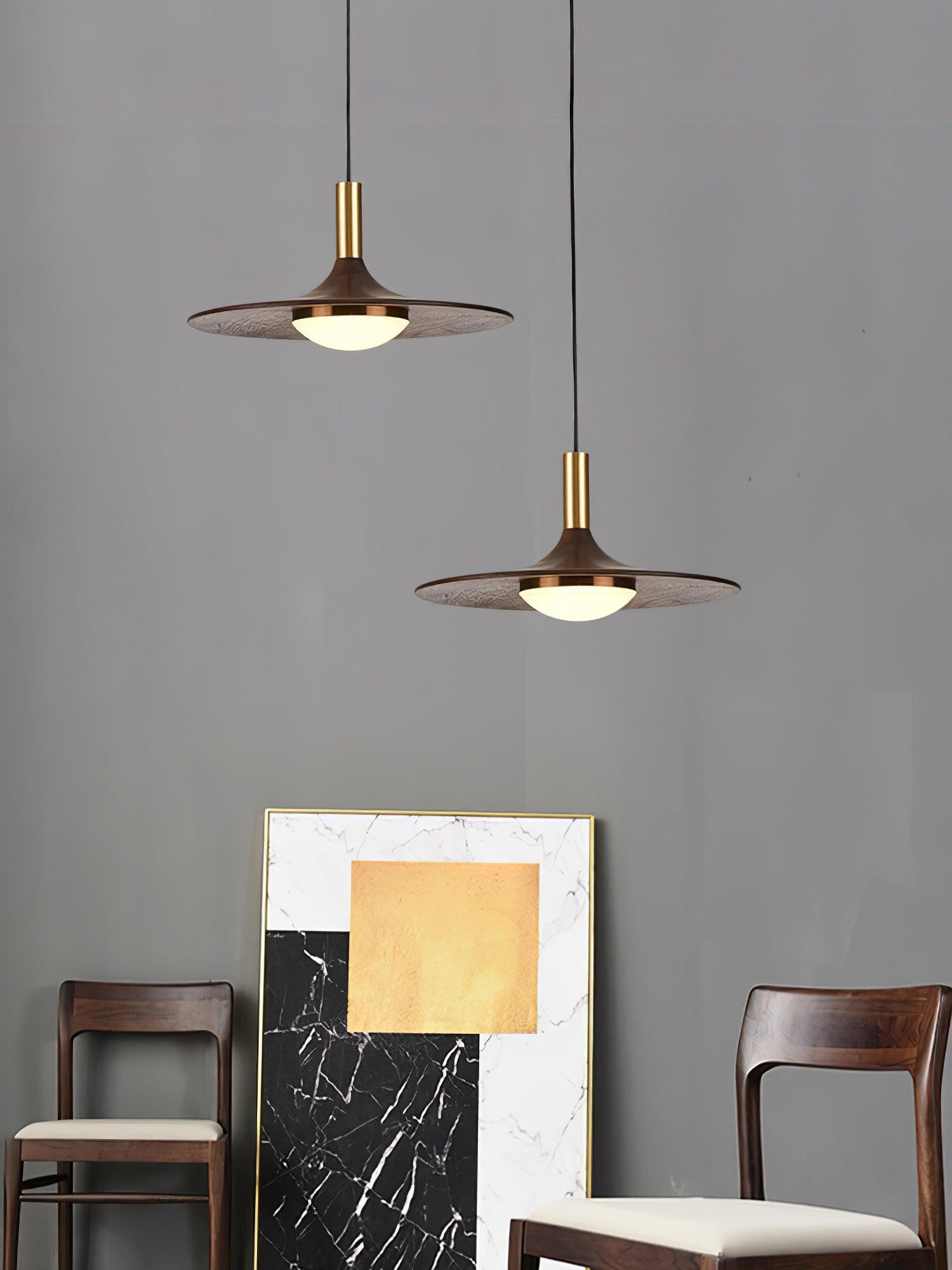 Walnut Wood Dish Pendant Light - Blowlighting