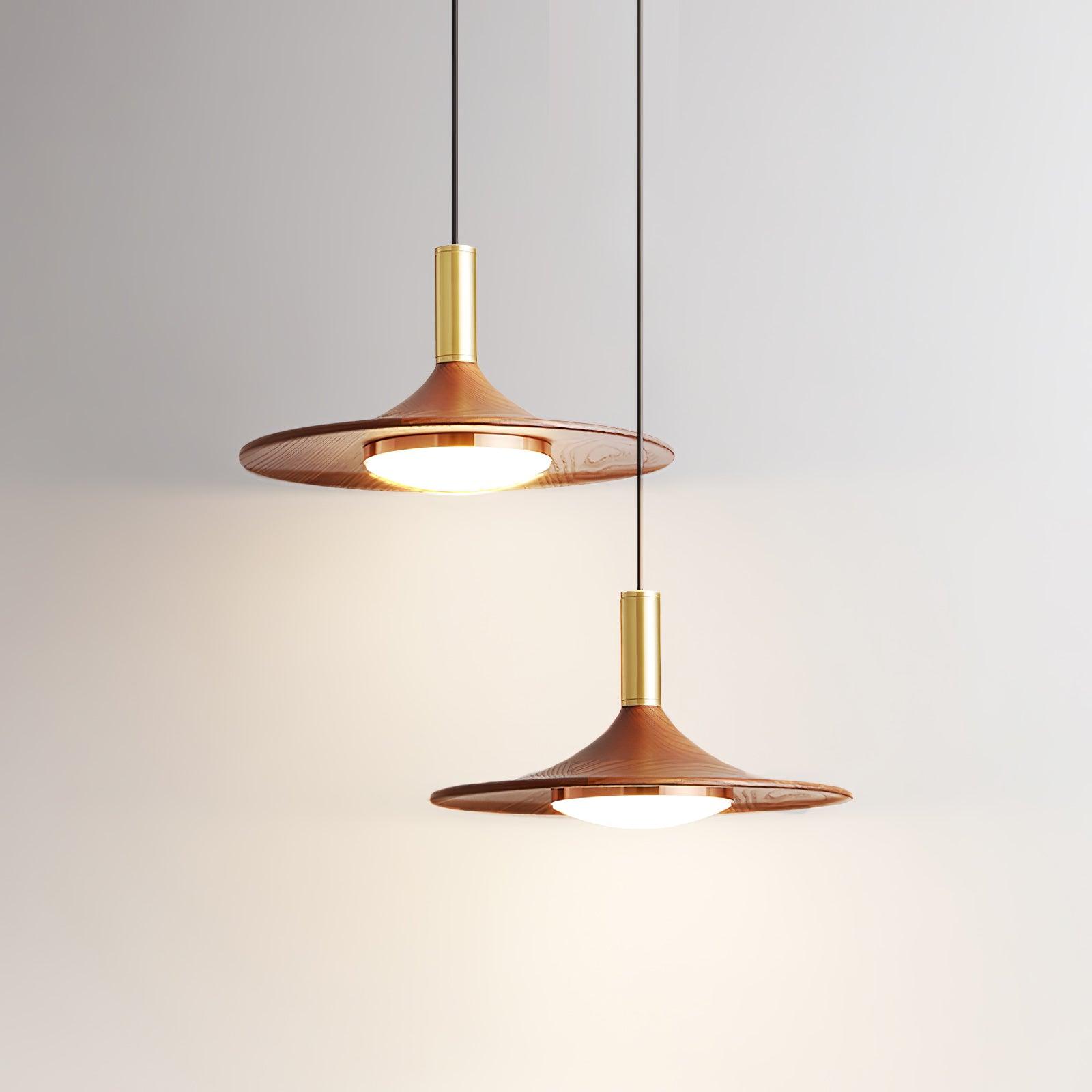 Walnut Wood Dish Pendant Light - Blowlighting