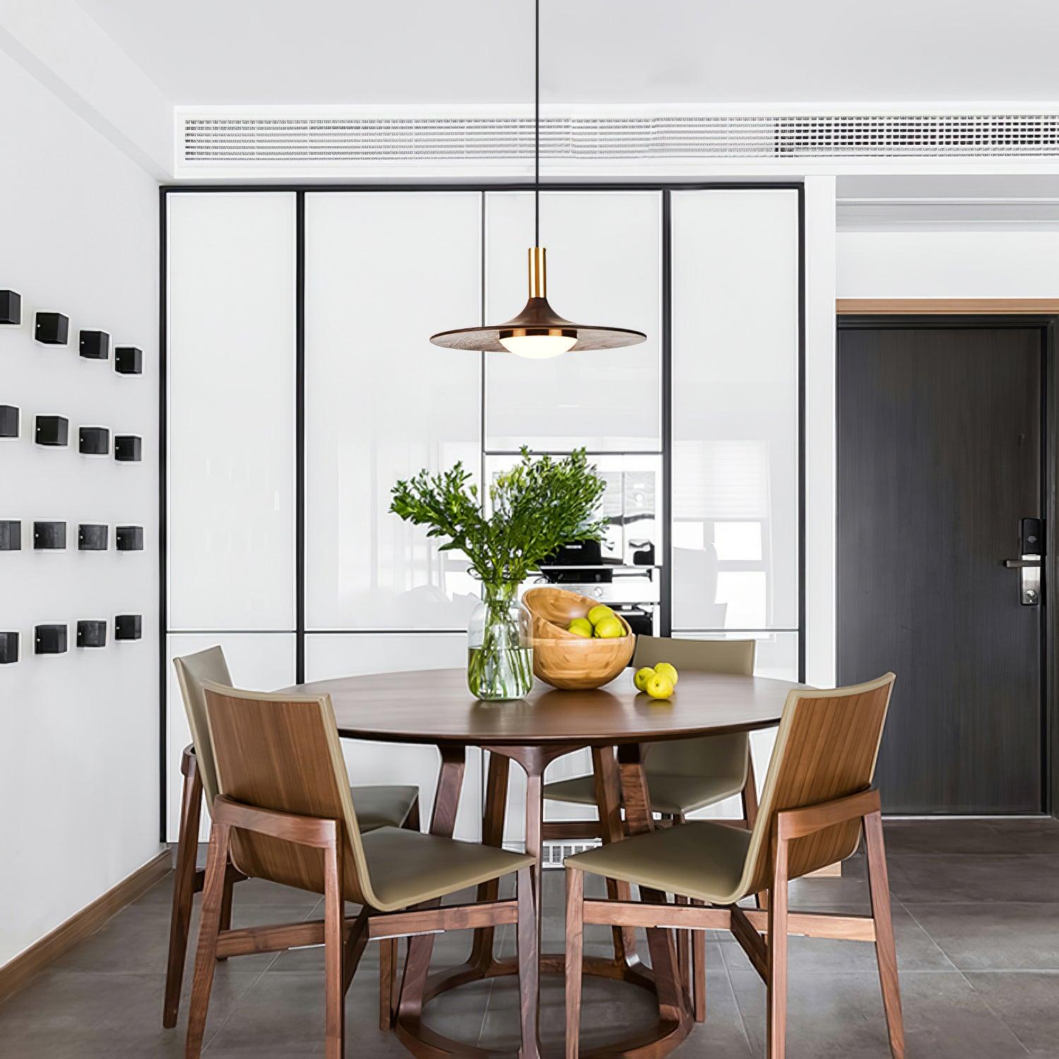 Walnut Wood Dish Pendant Light - Blowlighting