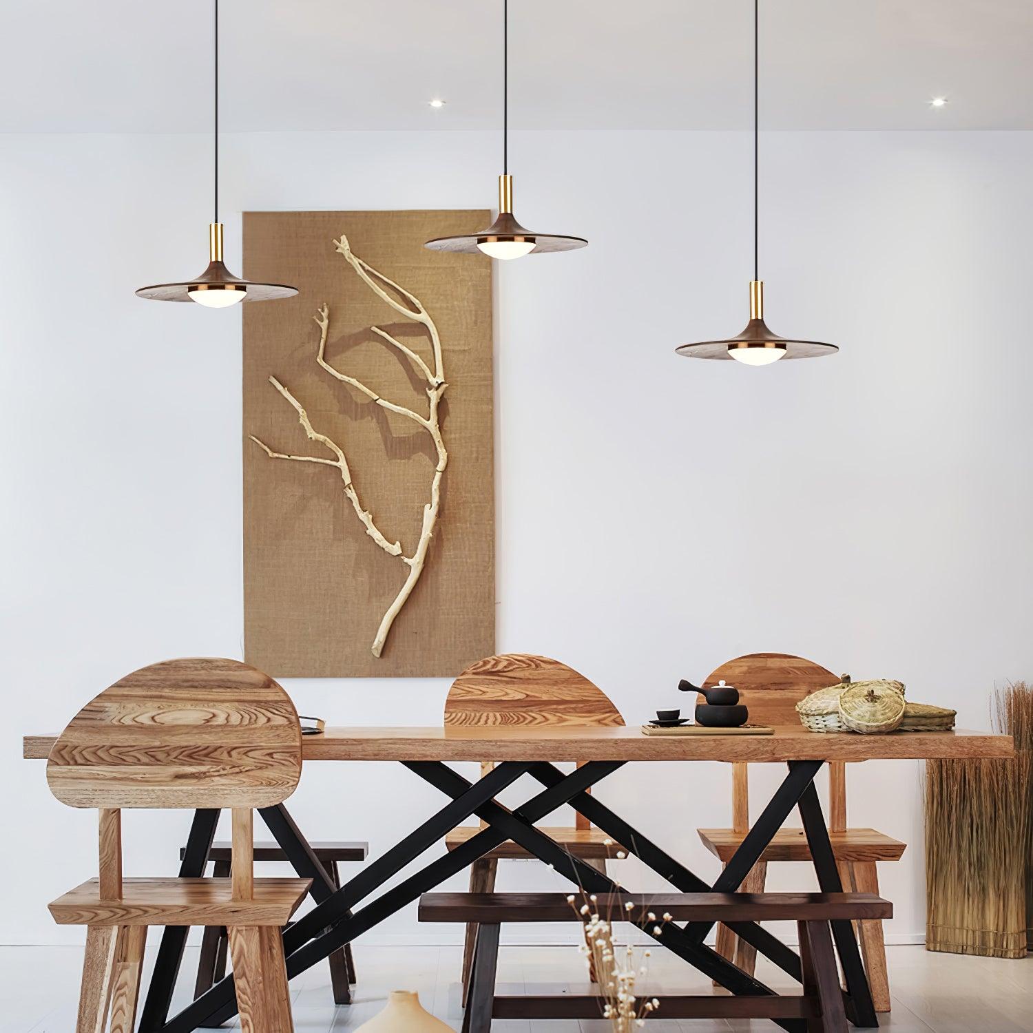 Walnut Wood Dish Pendant Light - Blowlighting