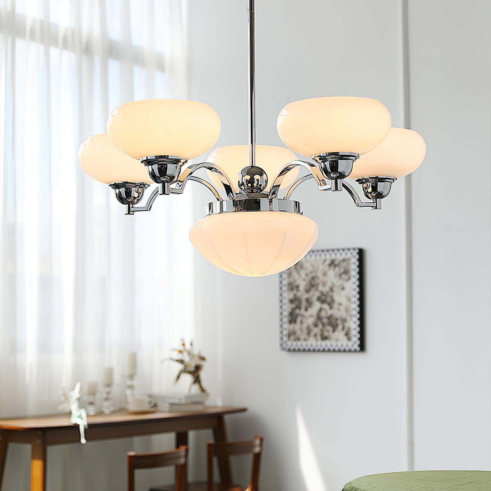 Lustra Kronleuchter Warre Satin Nickel Glas Eisen-Letslighting
