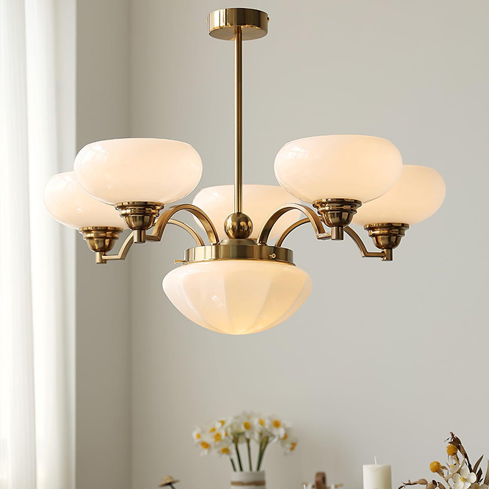 Lustra Kronleuchter Warre Satin Nickel Glas Eisen-Letslighting