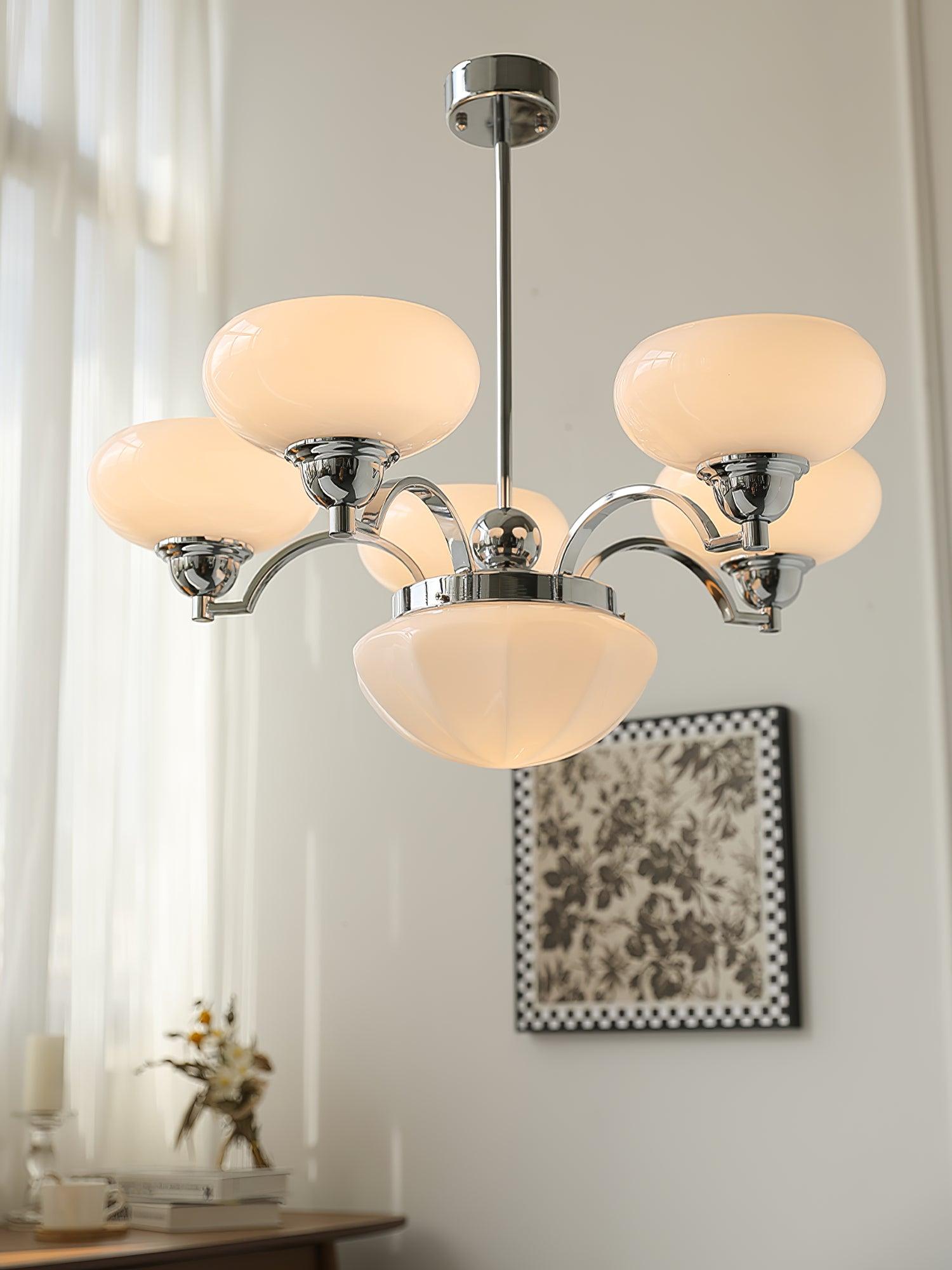 Lustra Kronleuchter Warre Satin Nickel Glas Eisen-Letslighting