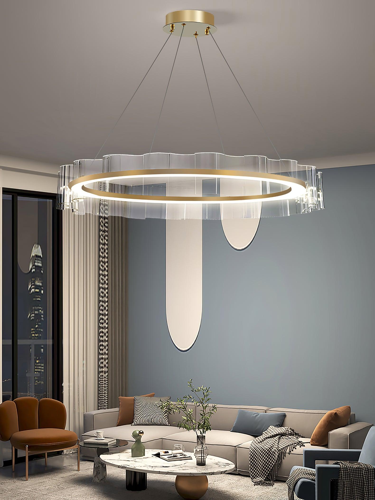Acoustic Postmodern Luxury Water Wave Glass Metal Chandelier - Blowlighting