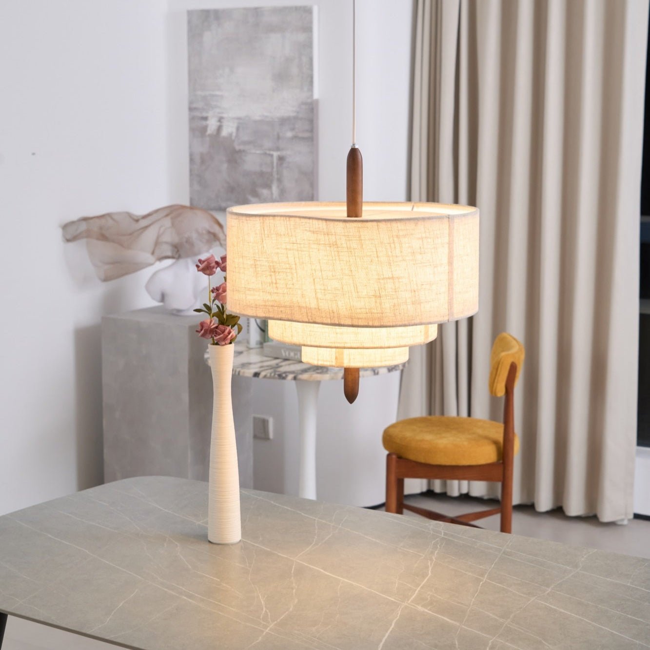 Eldorora Elegante Wellenleiter Holz Stoff Pendelleuchte-Letslighting