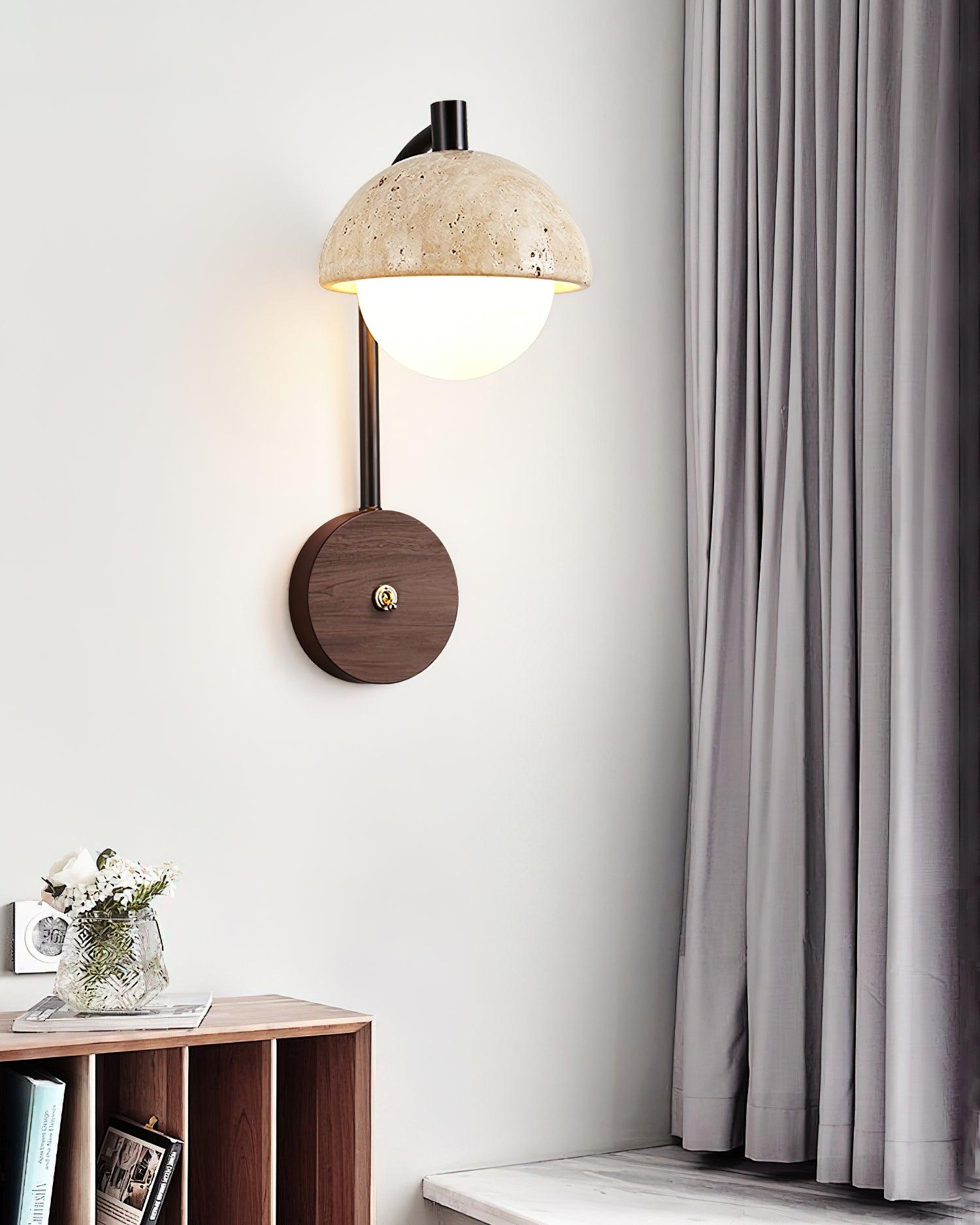Ritta Wall Lamp Travertine Wood Dome - Letslighting