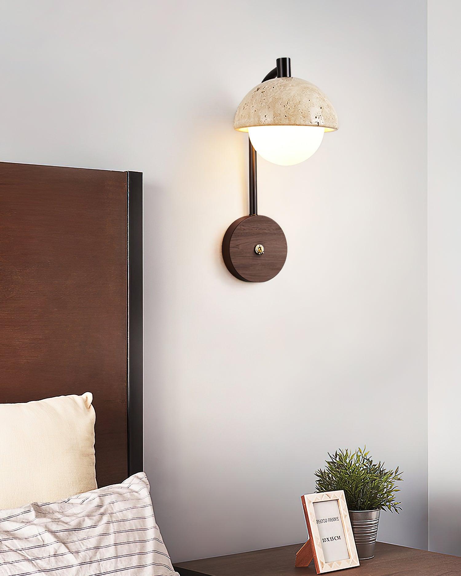 Ritta Wall Lamp Travertine Wood Dome - Letslighting
