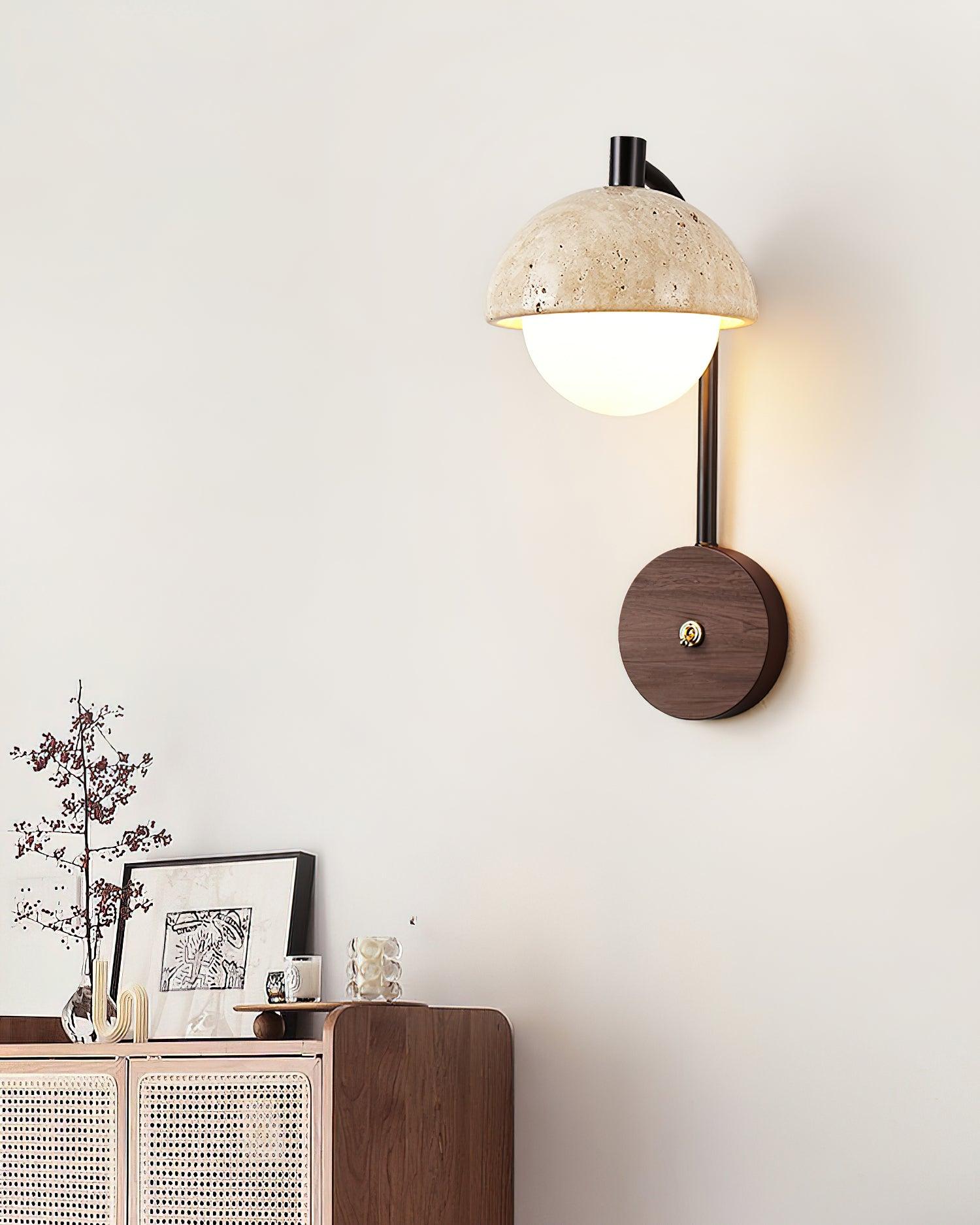 Ritta Wall Lamp Travertine Wood Dome - Letslighting