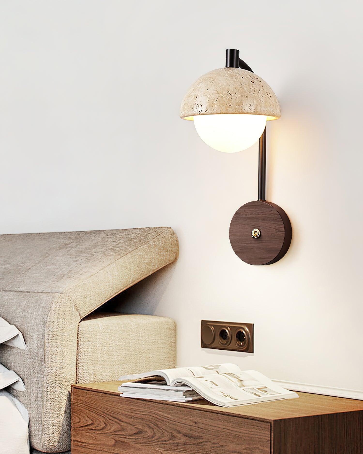 Ritta Wall Lamp Travertine Wood Dome - Letslighting