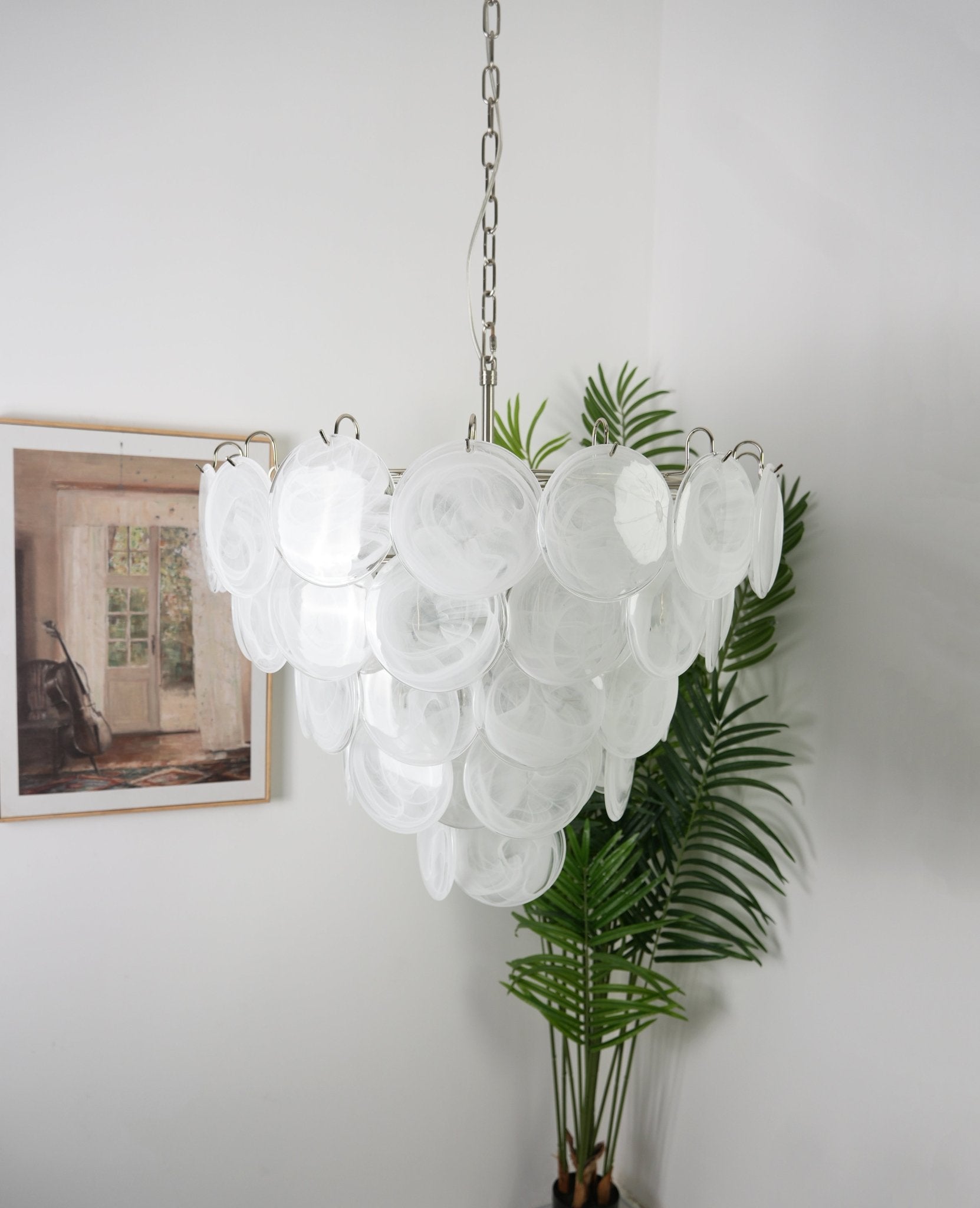 Aurora Chandelier White Murano Glass Disc - Neutralighting