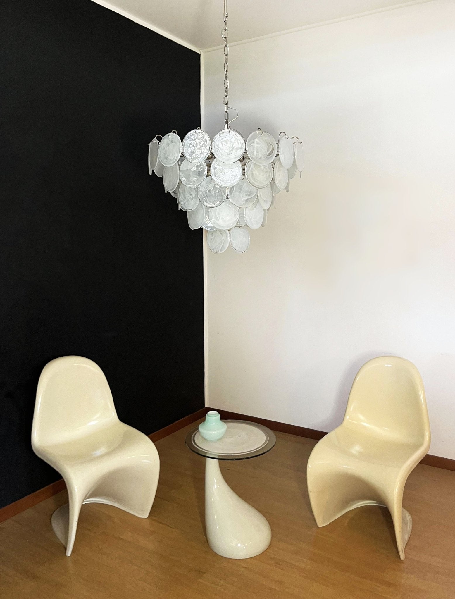 Aurora Chandelier White Murano Glass Disc - Neutralighting