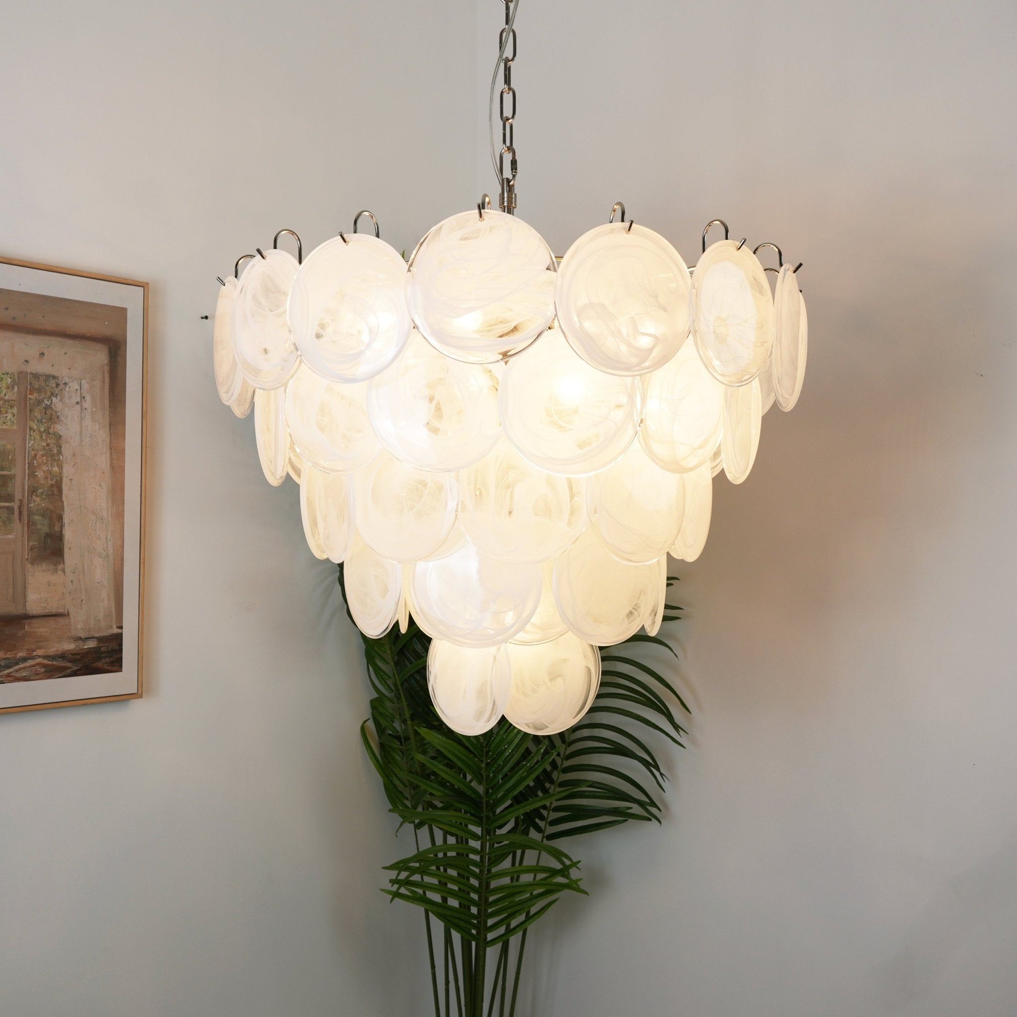 Aurora Chandelier White Murano Glass Disc - Neutralighting