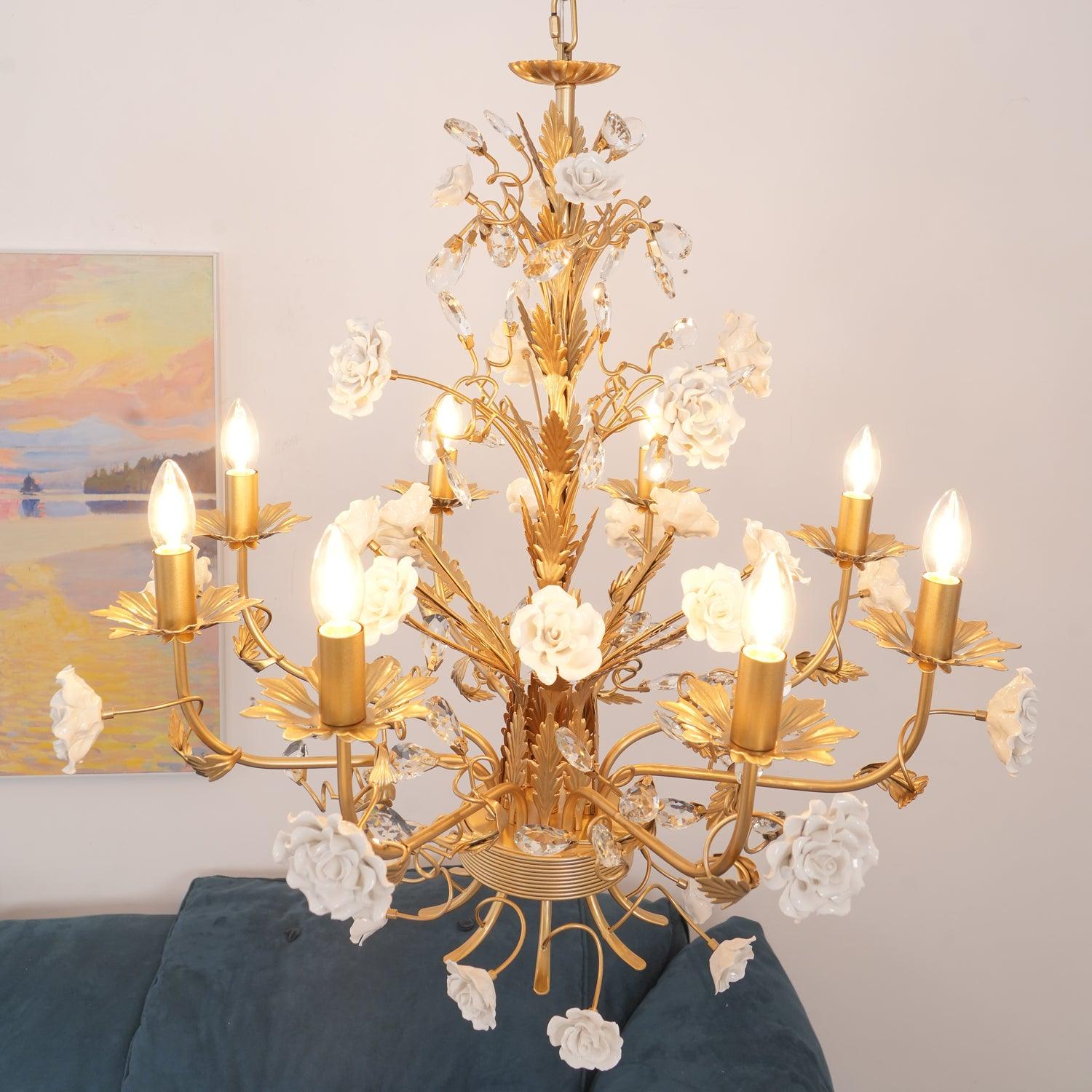 Vavenara Postmodern Luxury Rose White Crystal Chandelier - Letslighting