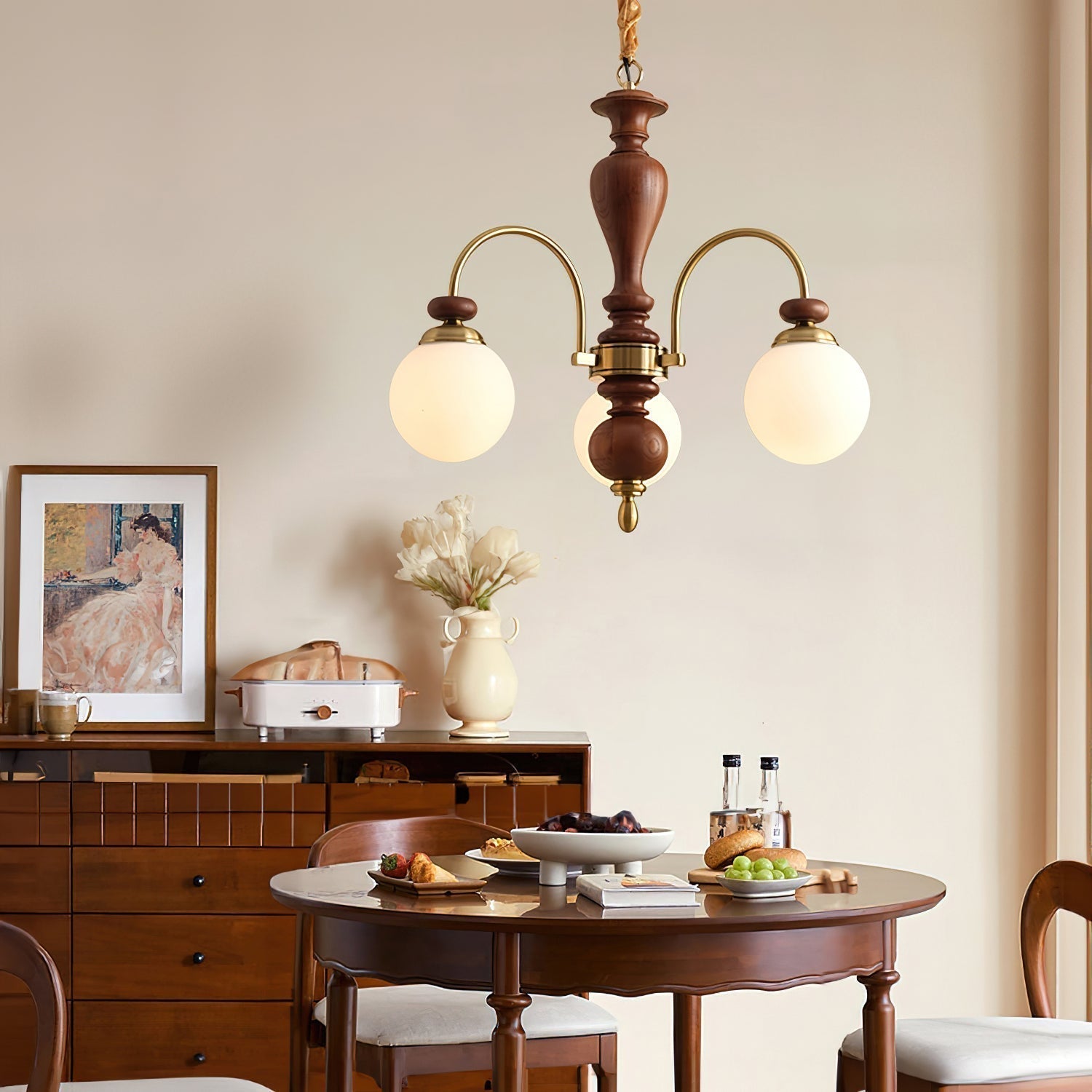 Solara Kronleuchter Klassisch Holz Messing-Letslighting