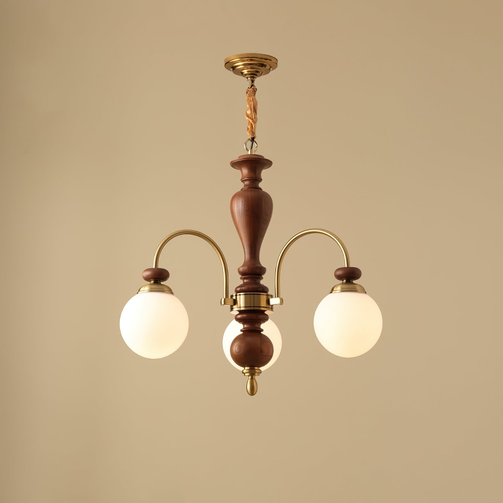 Solara Kronleuchter Klassisch Holz Messing-Letslighting