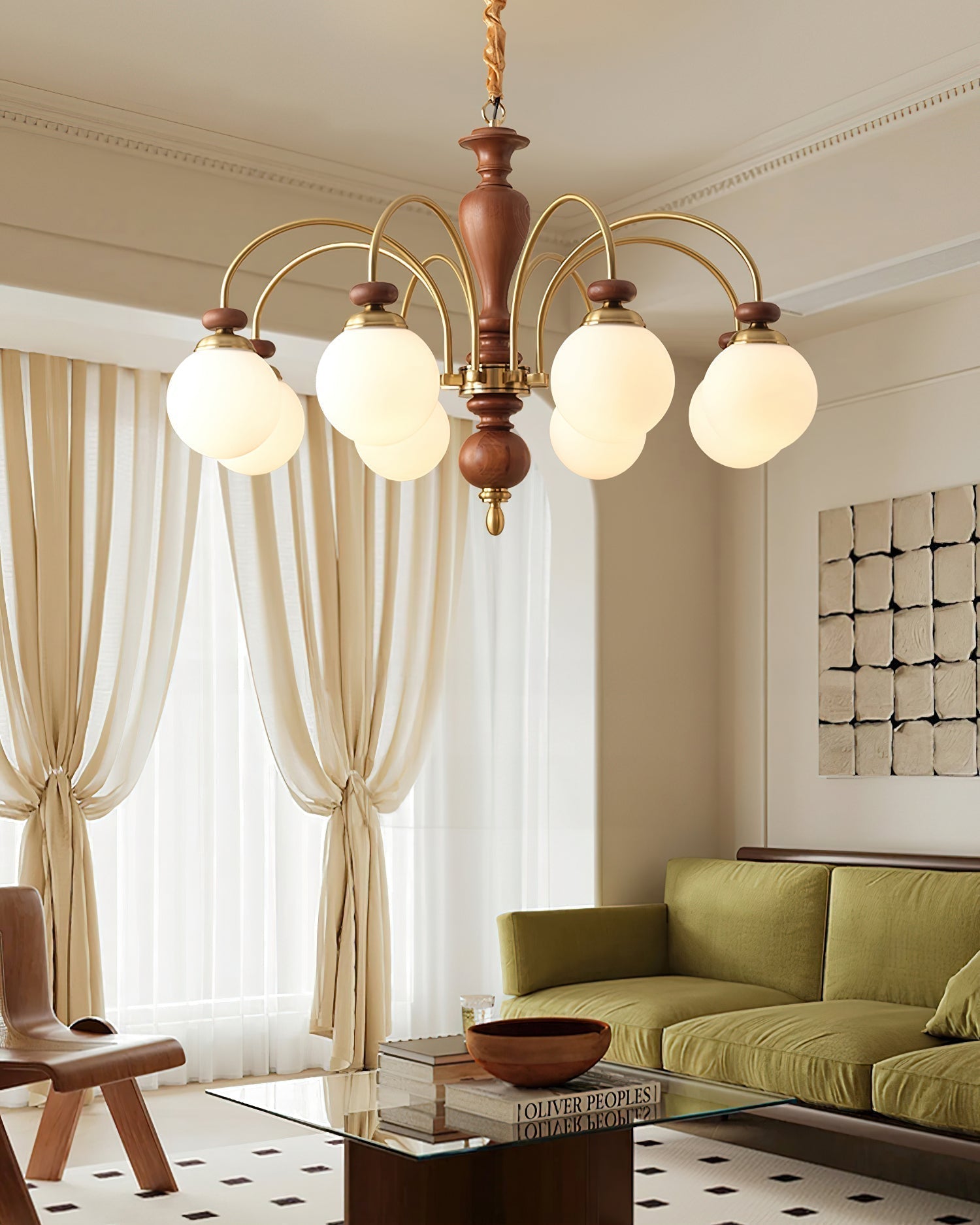 Solara Kronleuchter Klassisch Holz Messing-Letslighting