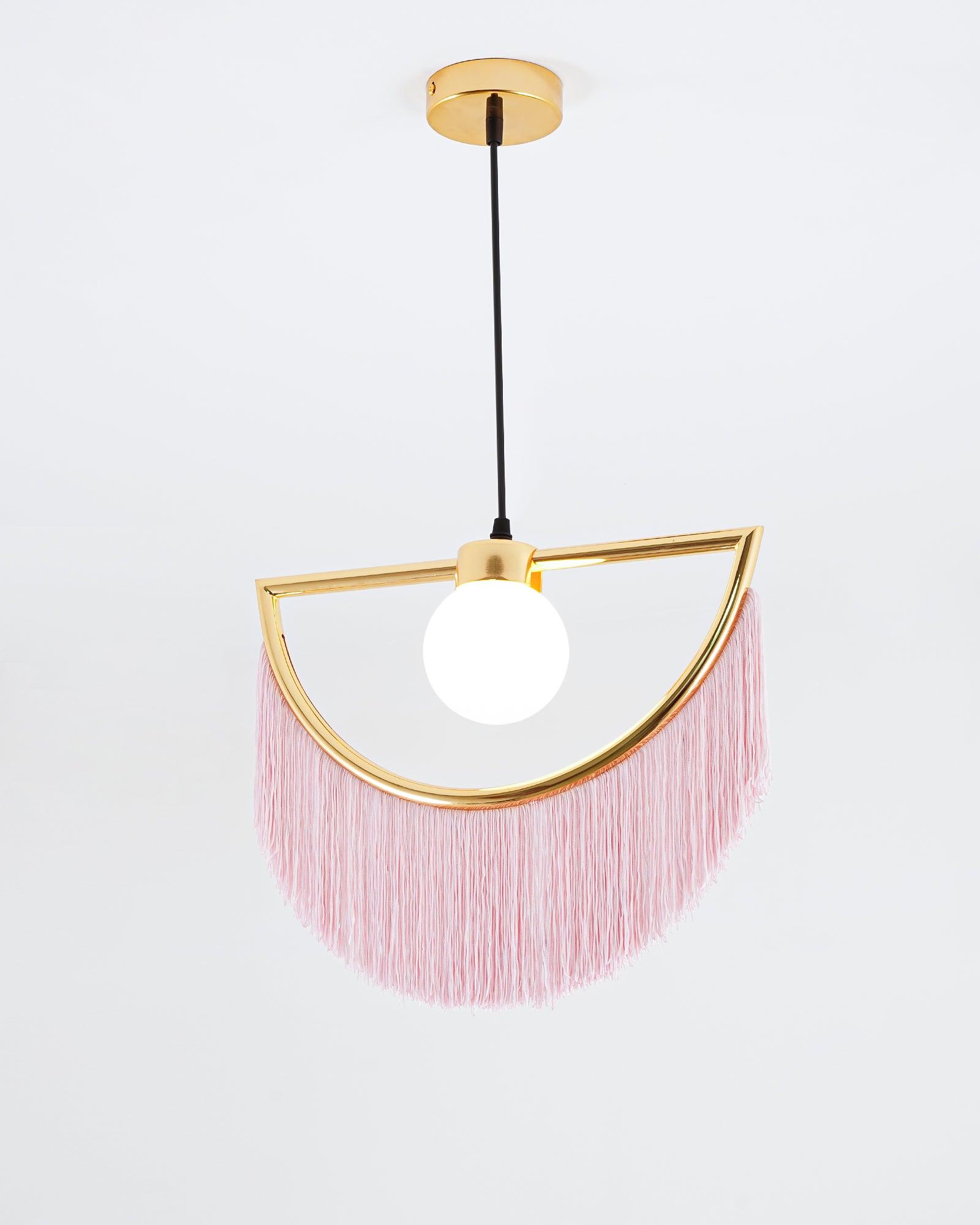 Solara Pendelleuchte Stoff Fransen Globus Retro Boho-Letslighting