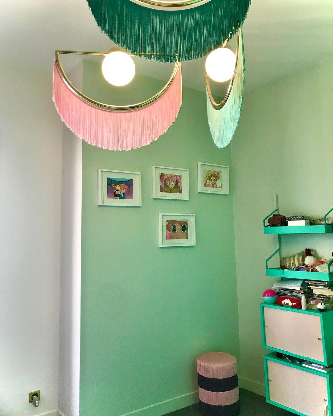 Solara Pendelleuchte Stoff Fransen Globus Retro Boho-Letslighting