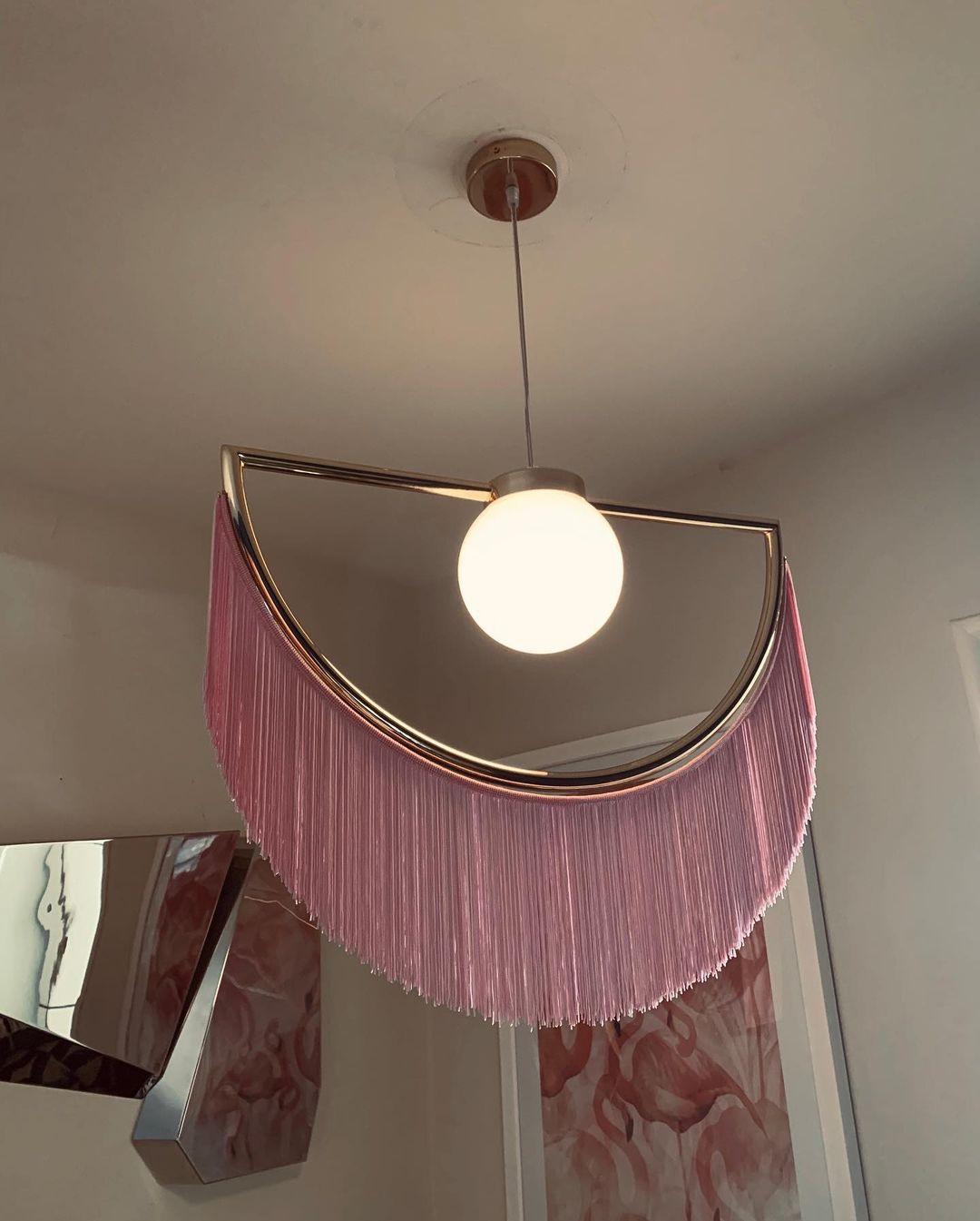 Solara Pendelleuchte Stoff Fransen Globus Retro Boho-Letslighting