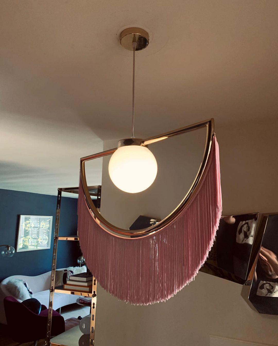 Solara Pendelleuchte Stoff Fransen Globus Retro Boho-Letslighting
