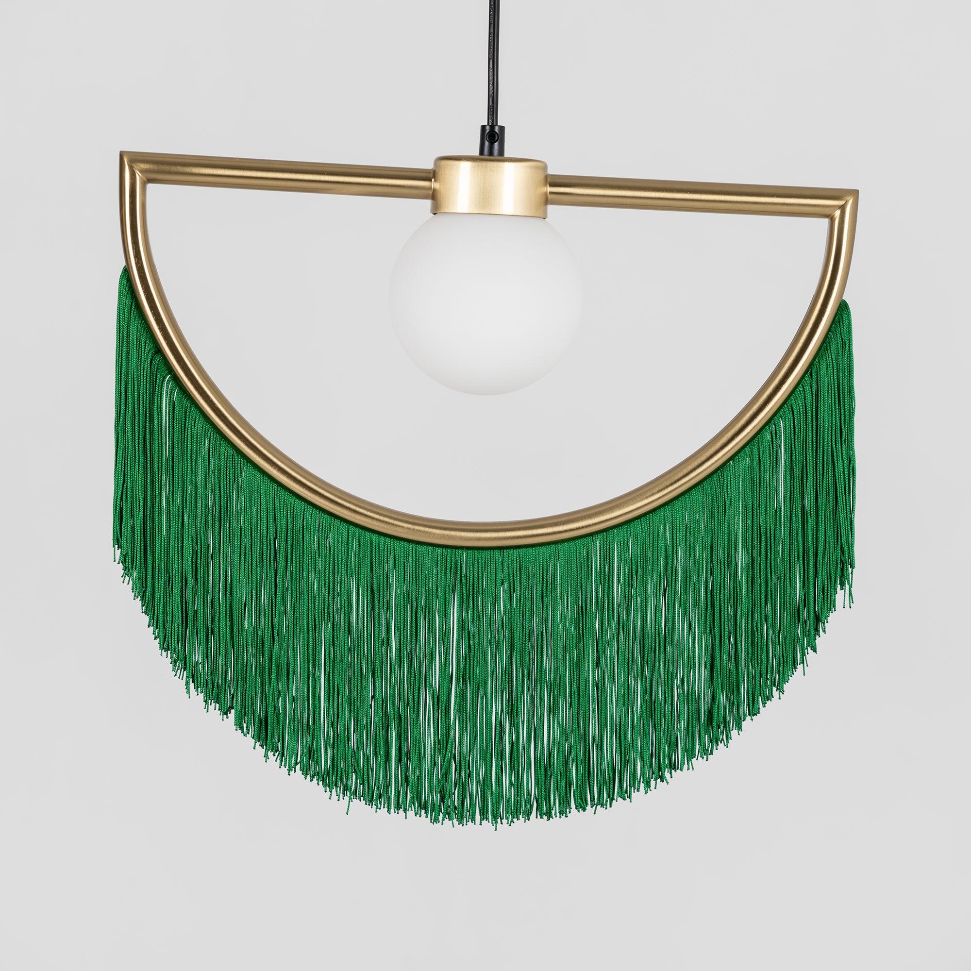 Solara Pendelleuchte Stoff Fransen Globus Retro Boho-Letslighting