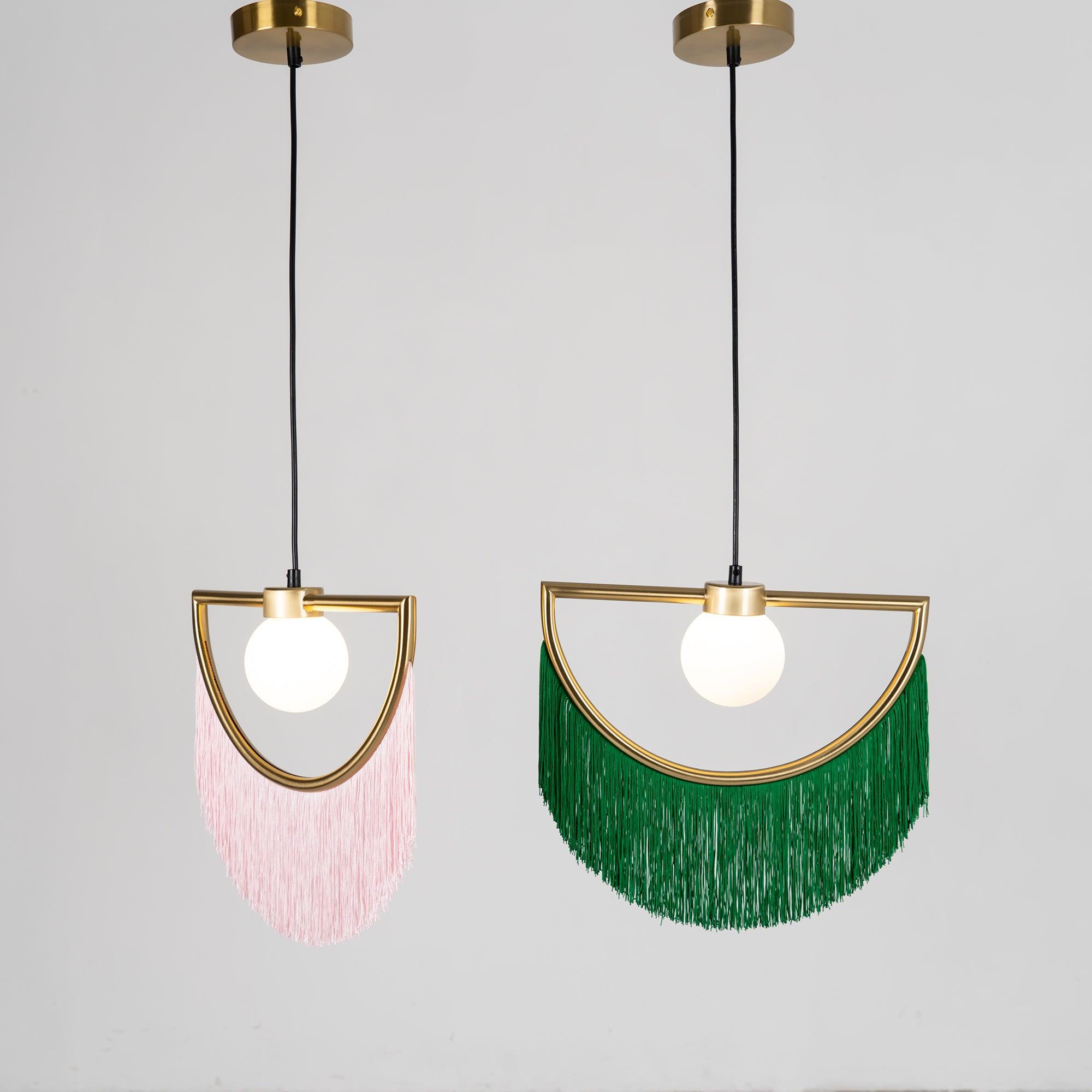 Solara Pendelleuchte Stoff Fransen Globus Retro Boho-Letslighting