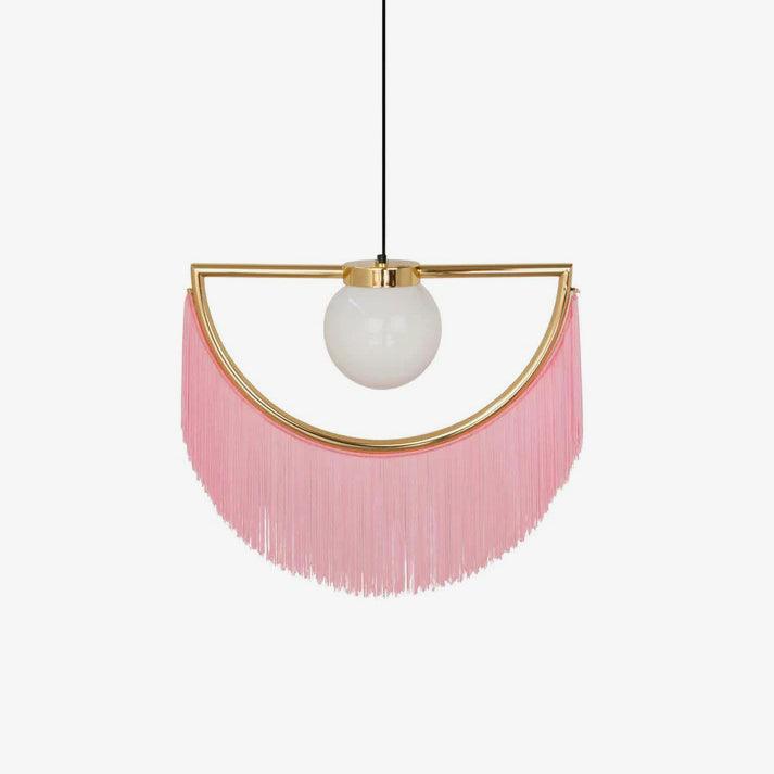 Solara Pendelleuchte Stoff Fransen Globus Retro Boho-Letslighting