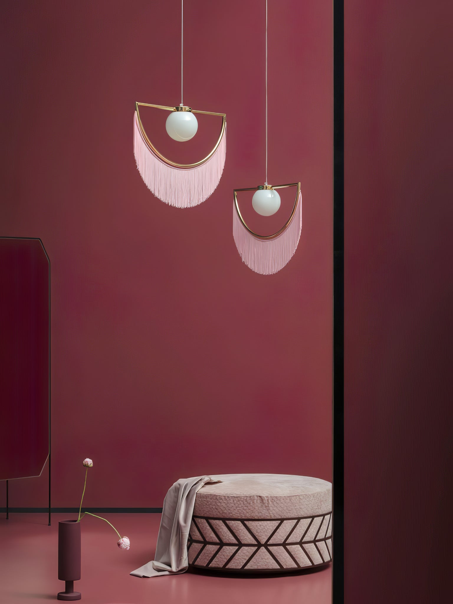 Solara Pendelleuchte Stoff Fransen Globus Retro Boho-Letslighting
